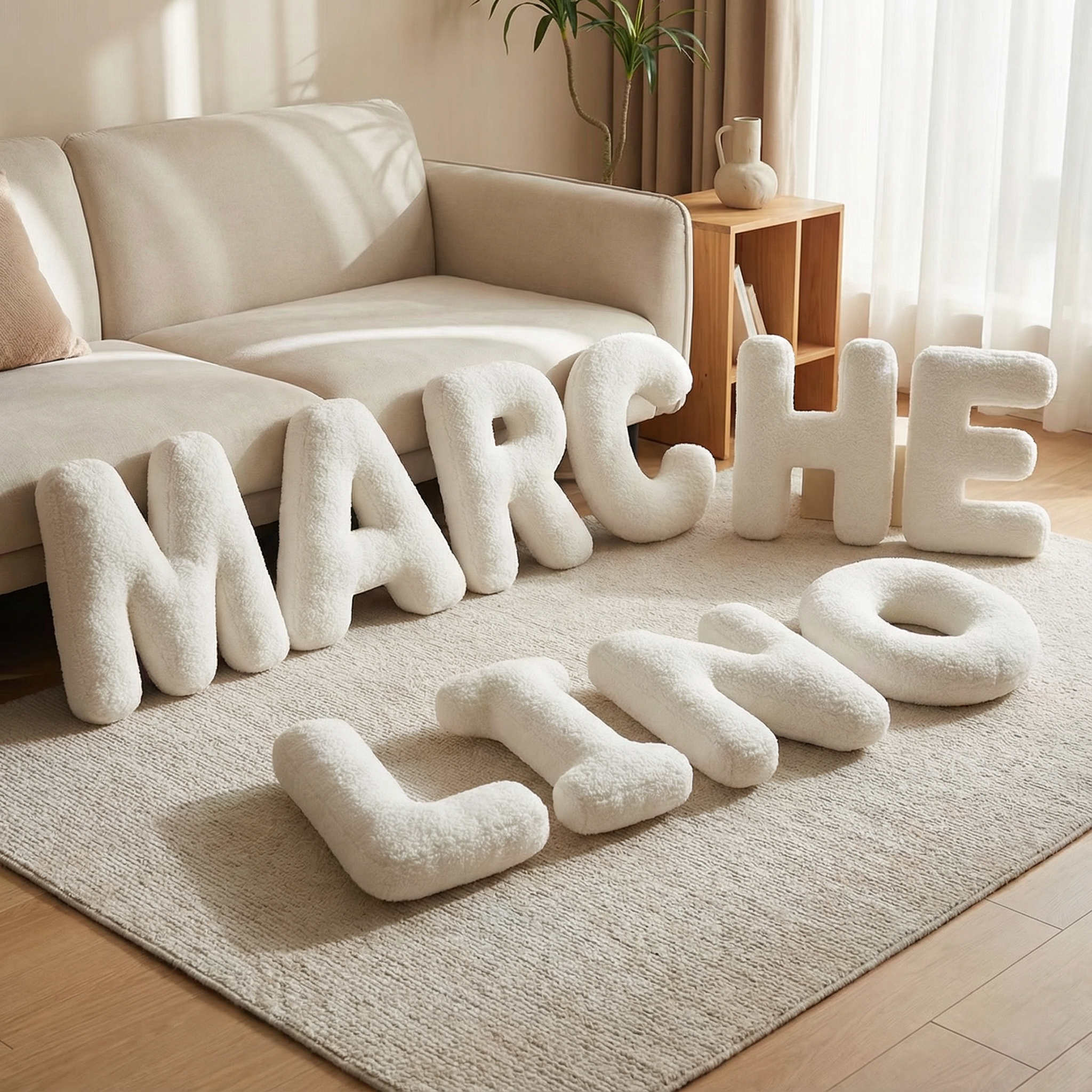 Cuscino Lettera in Peluche Cotone - Alfabeto Decorativo Bianco, 40 Cm