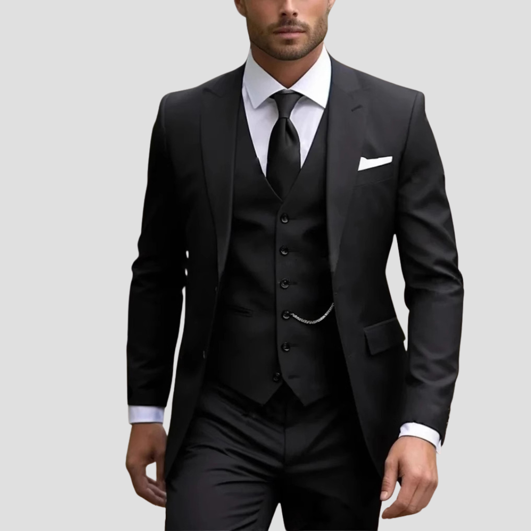 Abito Tricolore Slim Fit Mix Su Misura da Uomo per Matrimoni e Testimoni dello Sposo - Nero - abito uomo business attire completo slim fit dress suit elegant suit formal wear men's fashion men's suits slim fit suit sophisticated style tailored suit three-piece suit waistcoat wedding suit - Concept Palermo