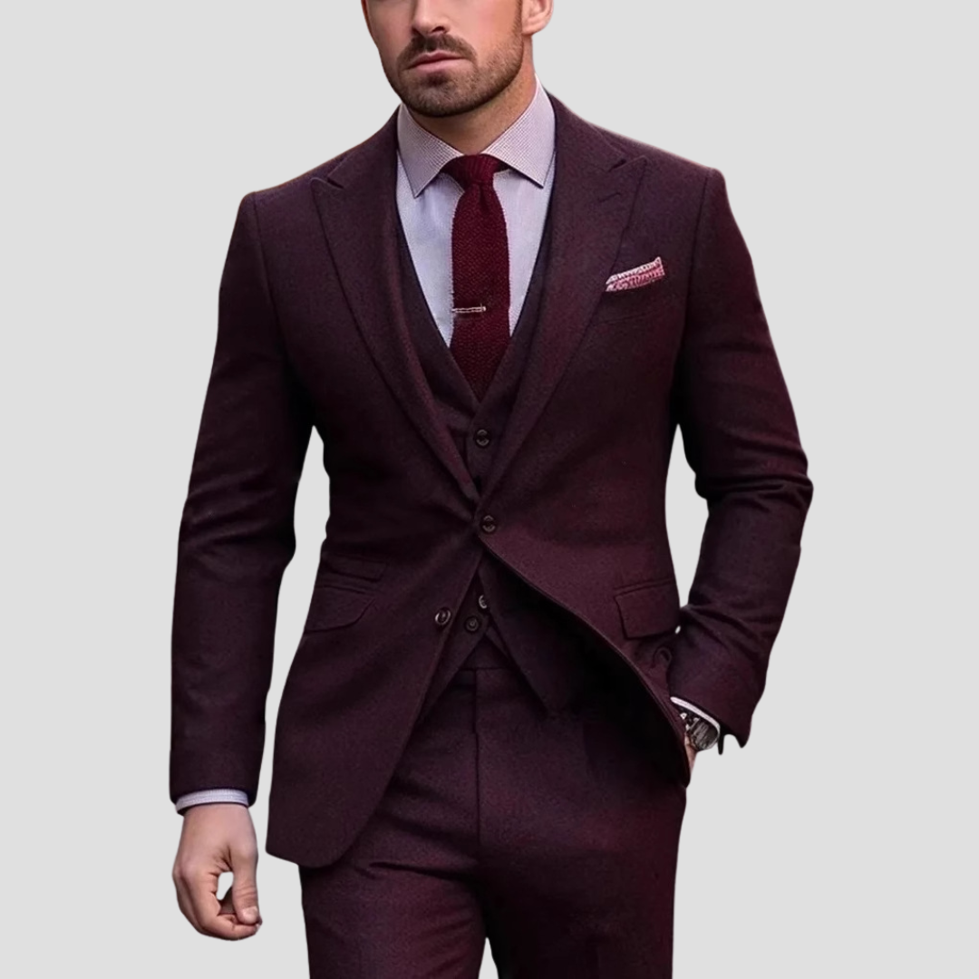 Abito Tricolore Slim Fit Mix Su Misura da Uomo per Matrimoni e Testimoni dello Sposo - Rosso Borgogna - abito uomo business attire completo slim fit dress suit elegant suit formal wear men's fashion men's suits slim fit suit sophisticated style tailored suit three-piece suit waistcoat wedding suit - Concept Palermo