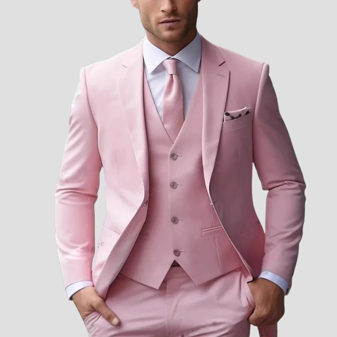 Abito Tricolore Slim Fit Mix Su Misura da Uomo per Matrimoni e Testimoni dello Sposo - Rosa - abito uomo business attire completo slim fit dress suit elegant suit formal wear men's fashion men's suits slim fit suit sophisticated style tailored suit three-piece suit waistcoat wedding suit - Concept Palermo