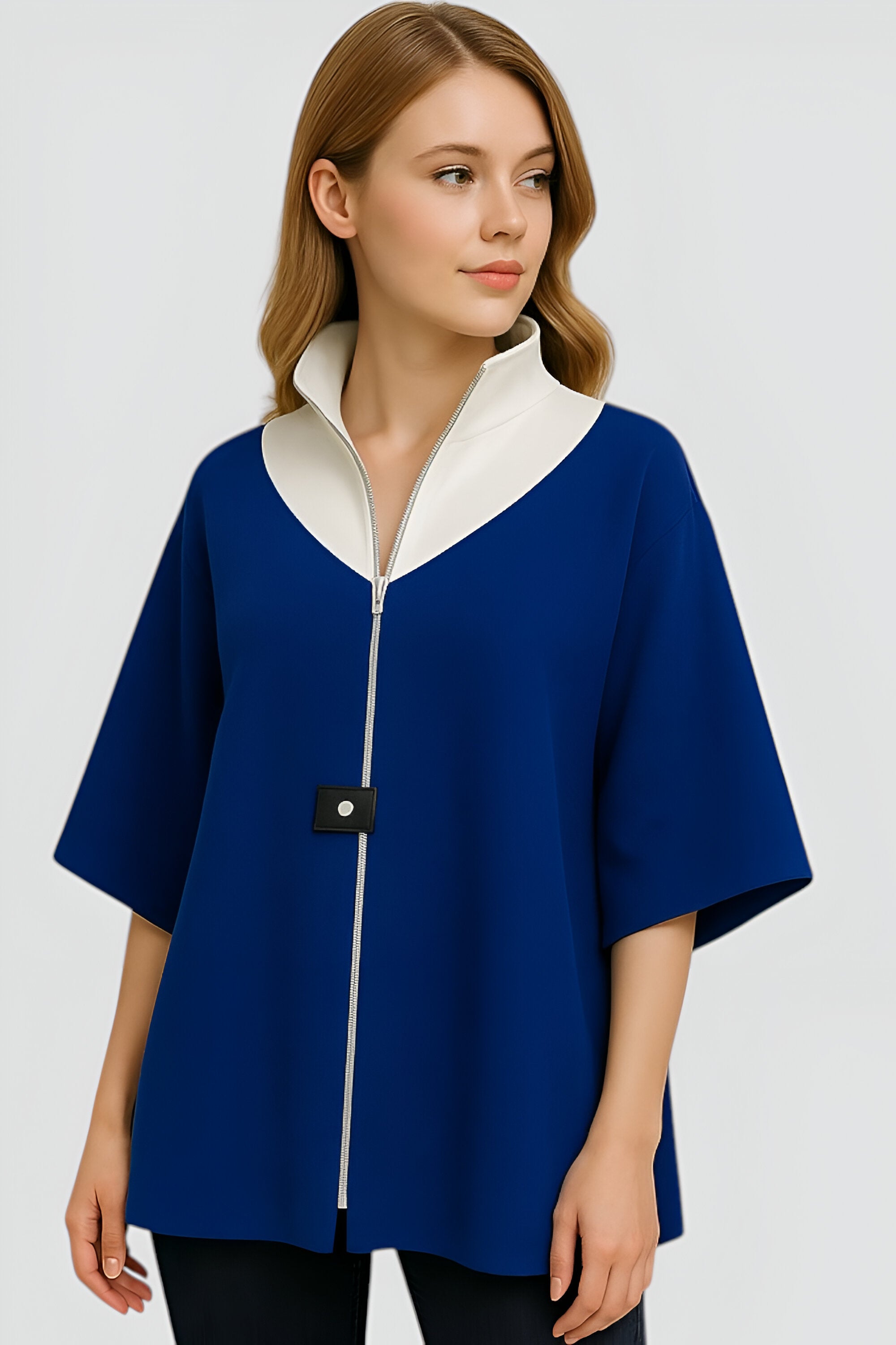 Cappotto donna in lana con zip - - cappotto cappotto donna donna lana Mode féminine Veste avec zip Veste bicolore Veste casual chic Veste col montant women's top clothes Élégante et confortable - Concept Palermo
