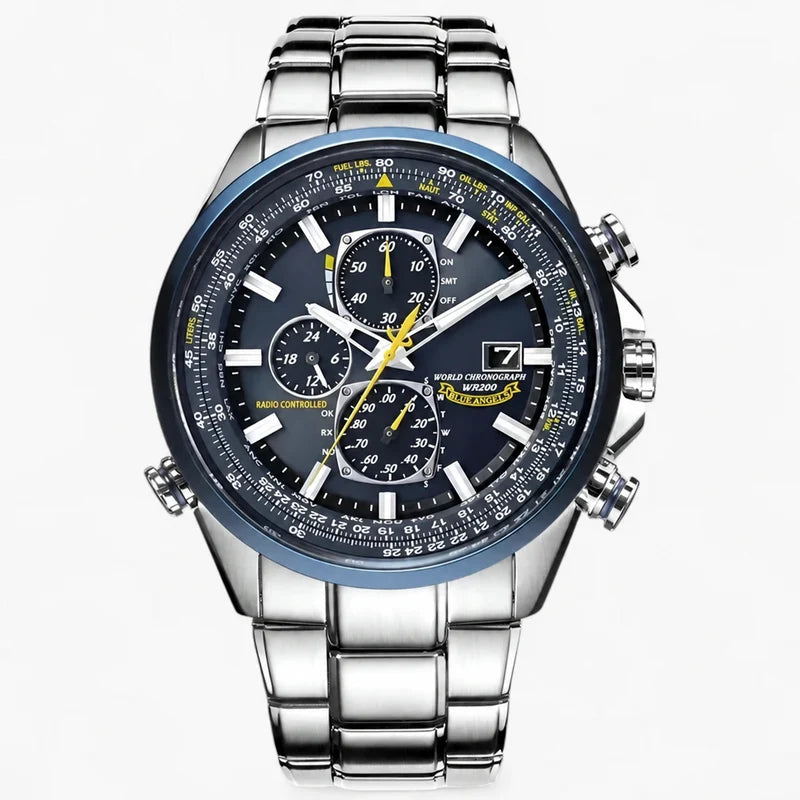 Orologio Cronografo Uomo MultiSteel 42mm, Acciaio Argento, Quadrante Blu Elegante - 4 pulsanti in acciaio argentato - acciaio cronografo Men Metal multisteel orologio orologio cronografo uomo vero watches WATCHES FOR MEN - Concept Palermo