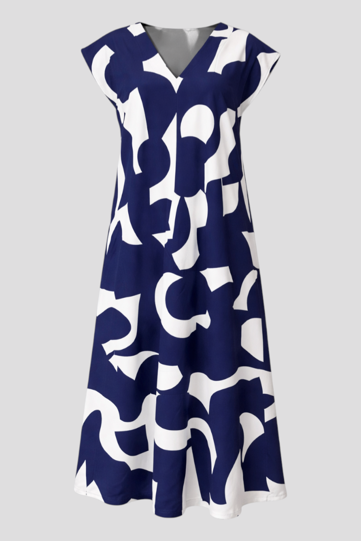 Vestito Lungo Donna Estivo in Viscosa con Fantasia Floreale Astratta Elegante S-XL - Blu navy - abito abito donna abito estivo abito lungo abito maxy astratta donna dresses materiale leggero maxy moda femminile scollatura a V stampa stampa astratta stile artistico taglie disponibili vestibilità comoda - Concept Palermo
