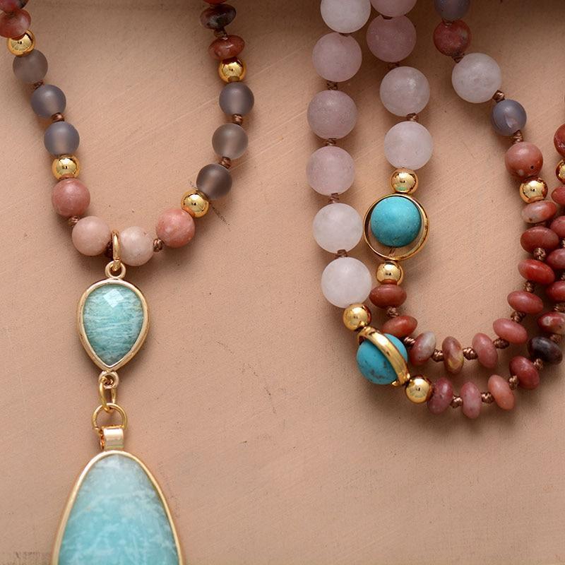 Collana Mala 108 Perle Donna, Amazzonite Azzurra Naturale & Quarzo Rosa per Yoga e Meditazione - - amazzonite collana collana perle colorata jewelry mala new_for_google_may perle profonda - Concept Palermo