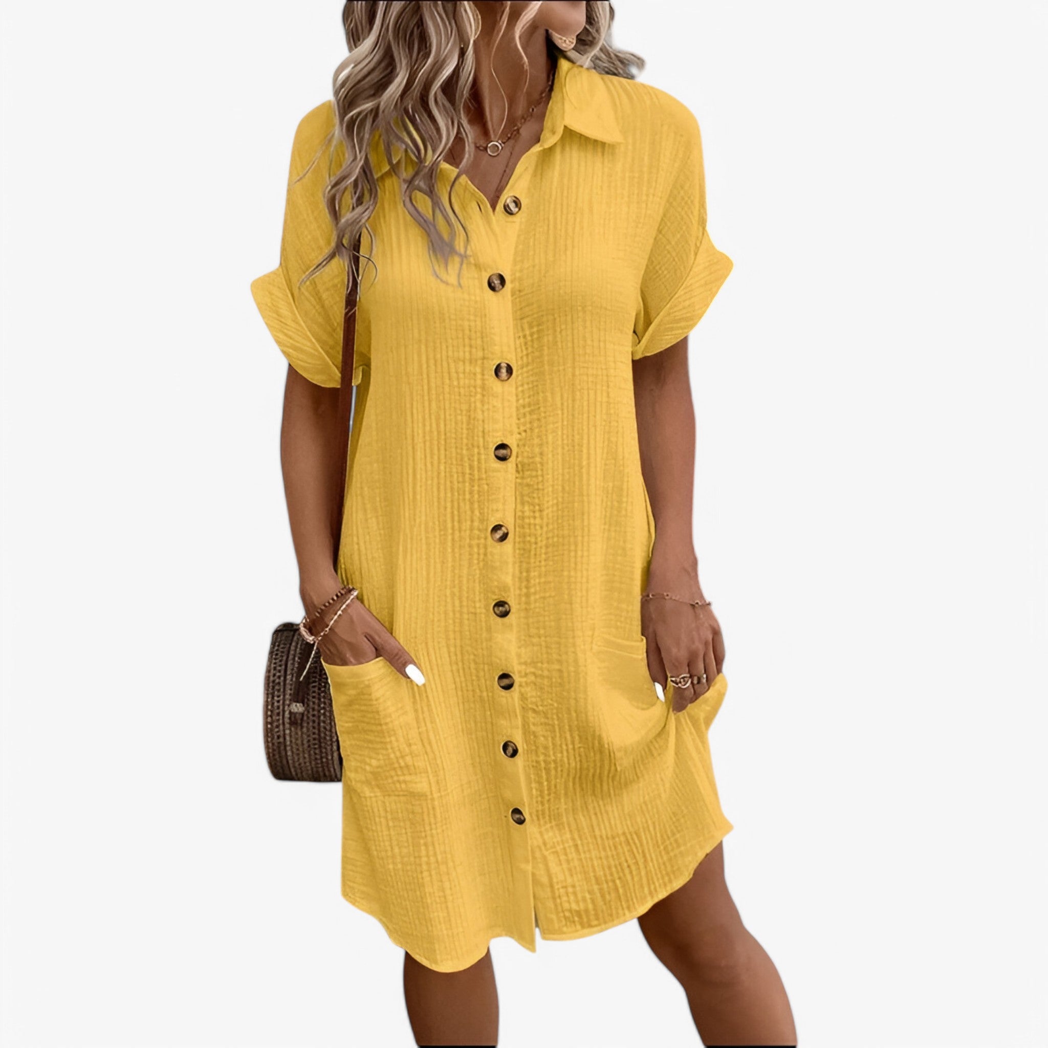 Vestito Estivo Donna in Cotone Leggero - Ideale per Spiaggia e Tempo Libero - Giallo - cotone donna dresses estivo leggero MEGA vestito vestito estivo - Concept Palermo