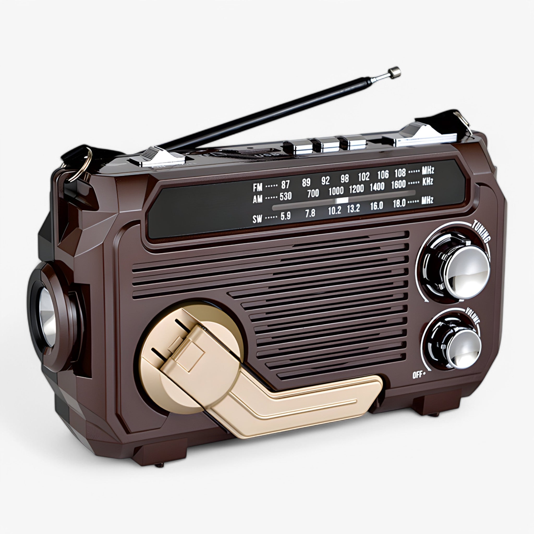 Radio Solare Multifunzione Uomo con Torcia e Power Bank Integrato - Marrone scuro - duurzaam gadgets multifunzionale radio radio solare solar solare uomo - Concept Palermo