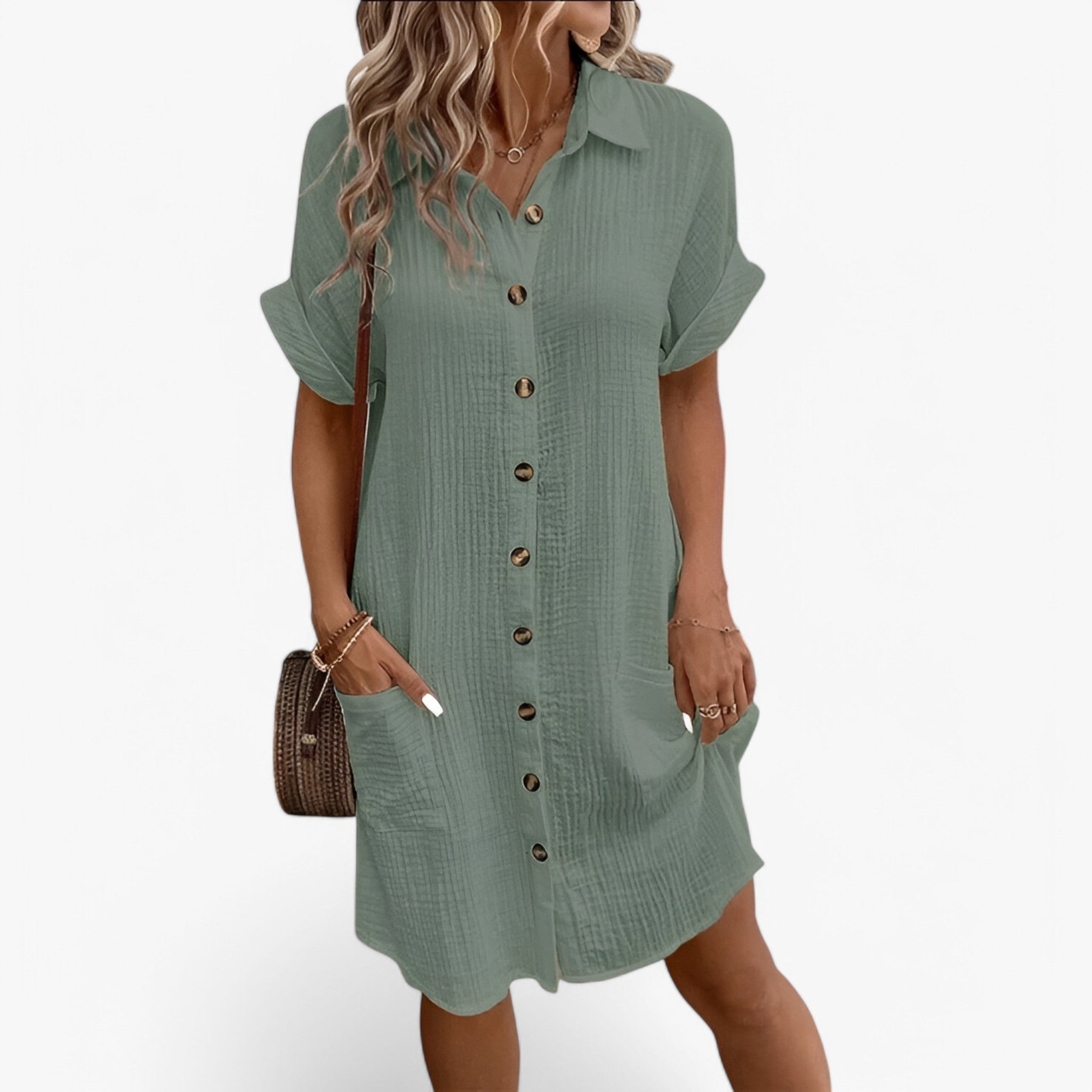 Vestito Estivo Donna in Cotone Leggero - Ideale per Spiaggia e Tempo Libero - Verde oliva - cotone donna dresses estivo leggero MEGA vestito vestito estivo - Concept Palermo