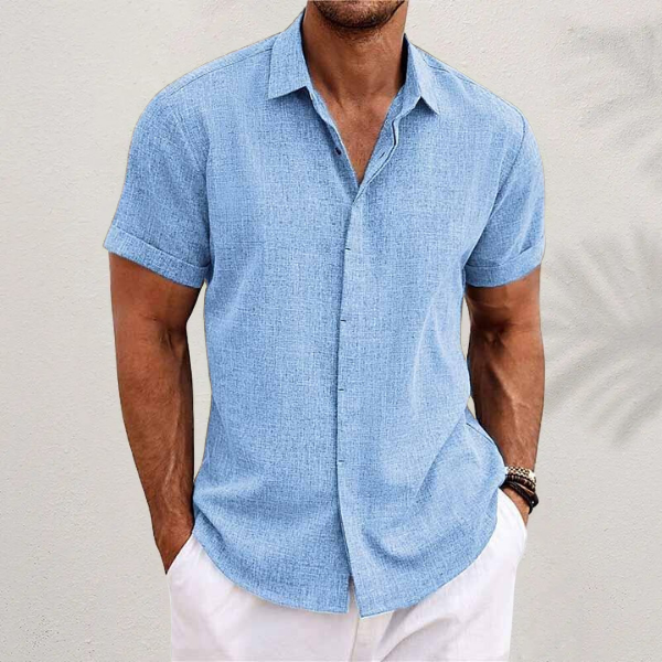 Camicia a maniche corte in cotone e lino Uomo - Azzurro - fashion - Concept Palermo