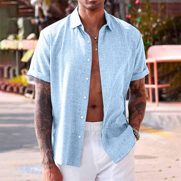Camicia a maniche corte in cotone e lino Uomo - - fashion - Concept Palermo
