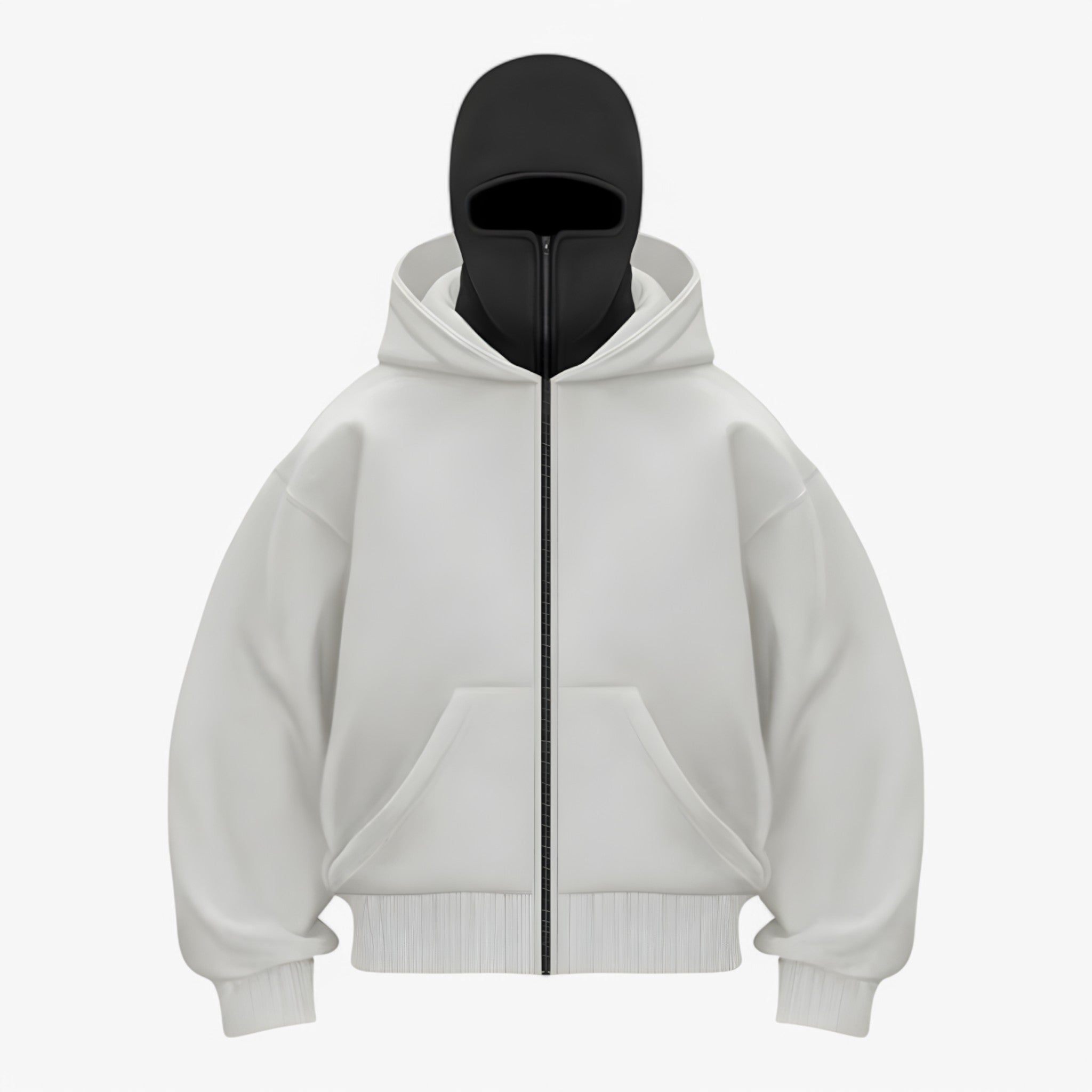 Balaclava in Fleece con Zip Intera Uomo - Bianco Nero - balaclava balaclava fleece fleece intera men men's coats & jackets uomo - Concept Palermo