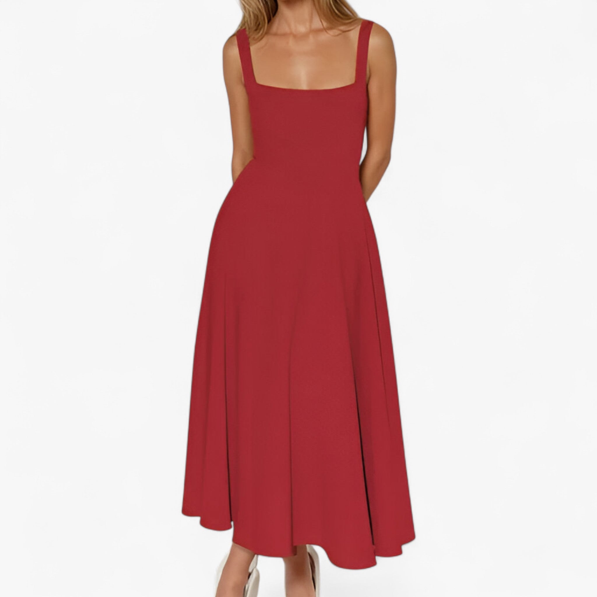 Vestito midi Donna - Rosso - bredde stropper kjole donna dresses elegant midi kjole farverig midi kjole feminine kjole figursyet kjole midi midirok moderne kjole design romantisk middag kjole sommerbryllup kjole stilfuld kjole vestito vestito midi - Concept Palermo