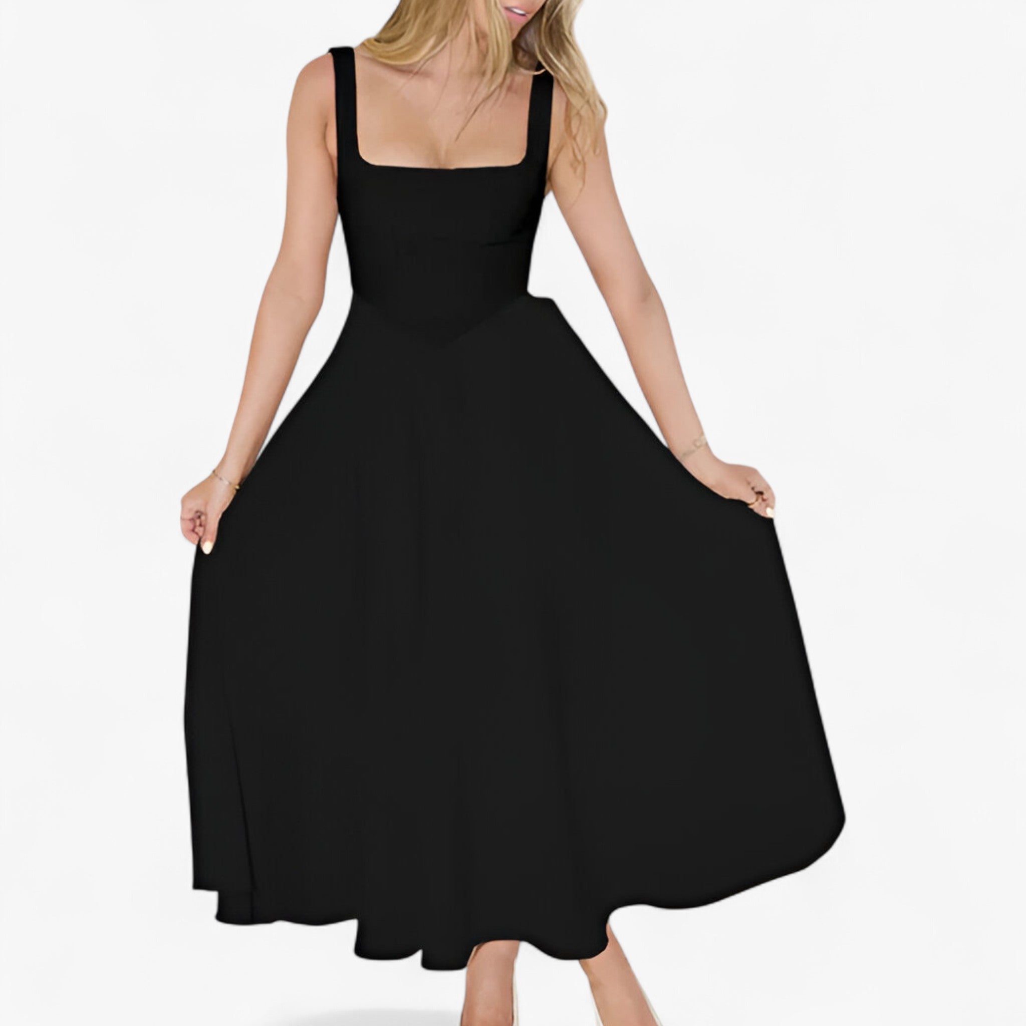 Vestito midi Donna - Nero - bredde stropper kjole donna dresses elegant midi kjole farverig midi kjole feminine kjole figursyet kjole midi midirok moderne kjole design romantisk middag kjole sommerbryllup kjole stilfuld kjole vestito vestito midi - Concept Palermo