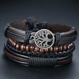 KNOX Vintage Levensboom Armband, Bruin Leer, 4 in 1, Heren Dames