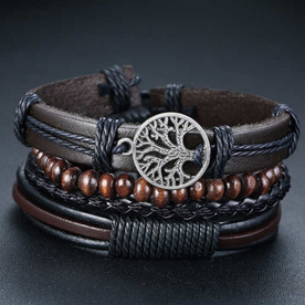 Bracciale KNOX Vintage Albero della Vita, Pelle Marrone, 4 in 1, Uomo Donna - - albero armband bracciale bracciale knox jewelry knox Linen mens bracelet Unisex vintage vita - Concept Palermo
