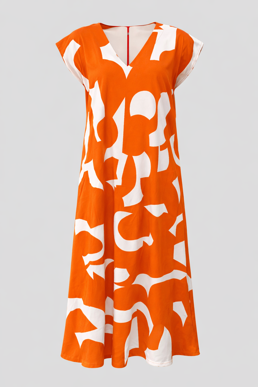Vestito Lungo Donna Estivo in Viscosa con Fantasia Floreale Astratta Elegante S-XL - Arancione - abito abito donna abito estivo abito lungo abito maxy astratta donna dresses materiale leggero maxy moda femminile scollatura a V stampa stampa astratta stile artistico taglie disponibili vestibilità comoda - Concept Palermo