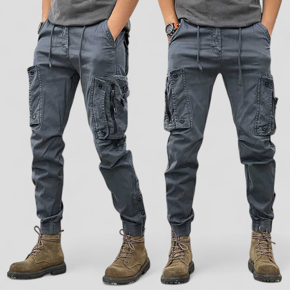 Pantaloni Cargo Uomo Casual con Tasche Laterali, Vestibilità Comoda, Cotone - Grigio - abbigliamento attivo cargo laterali pantaloni pantaloni al lavoro pantaloni cargo pantaloni comodità pantaloni eleganti pantaloni funzionali pantaloni outdoor pantaloni resistenti pantaloni versatili pants stile urbano tasche uomo - Concept Palermo