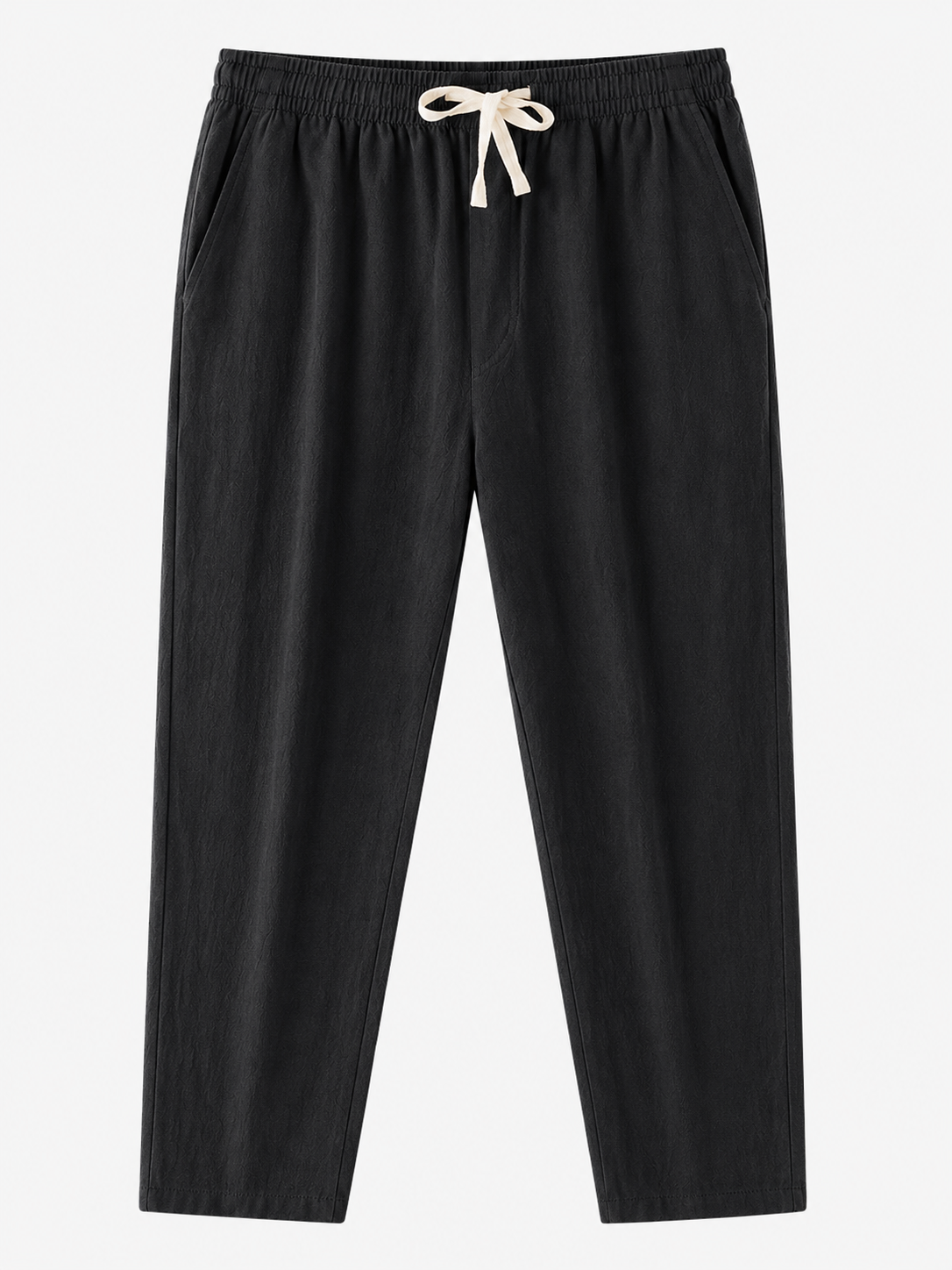 Pantaloni Uomo Casual in Cotone e Lino, Morbidi con Coulisse Regolabile - Nero - aderente linen pants lino men's summer pants morbida pants pants for men uomo vestibilità vestibilità morbida - Concept Palermo