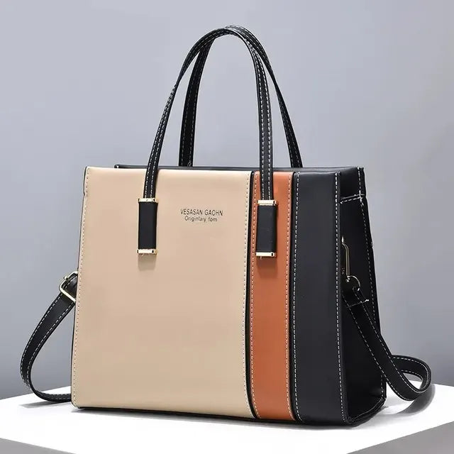 Borsa Donna Patchwork in Ecopelle con Tracolla Regolabile - Stile Boho Chic - Nero e kaki - bags borsa borsa patchwork donna new_for_google patchwork regolabile tracolla - Concept Palermo