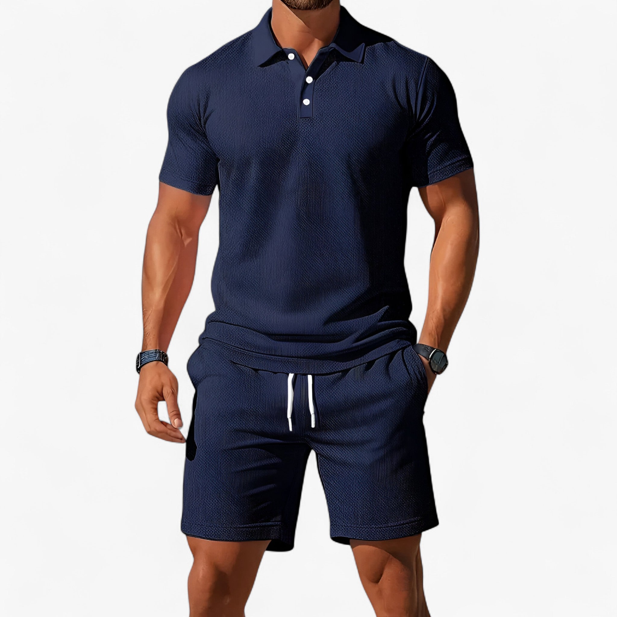 Set Polo Uomo Estivo Traspirante in Cotone Leggero - Blu scuro - abbigliamento estivo colori estivi estivo maniche corte polo moda maschile outfit sets polo polo di cotone polo estivo polo per il tempo libero polo slim fit polo uomo estiva stile casual tessuto traspirante traspirante uomo - Concept Palermo