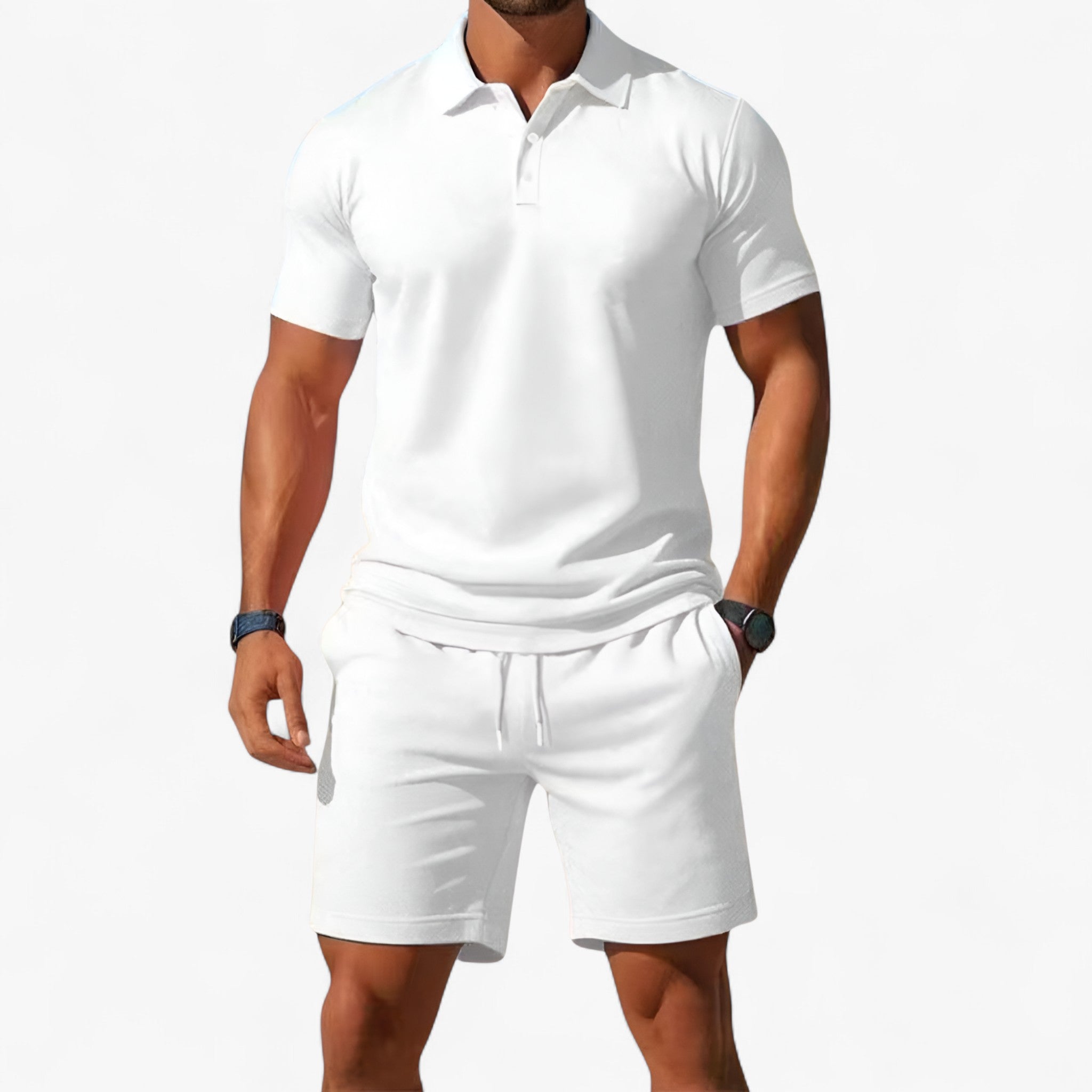 Set Polo Uomo Estivo Traspirante in Cotone Leggero - Bianco - abbigliamento estivo colori estivi estivo maniche corte polo moda maschile outfit sets polo polo di cotone polo estivo polo per il tempo libero polo slim fit polo uomo estiva stile casual tessuto traspirante traspirante uomo - Concept Palermo