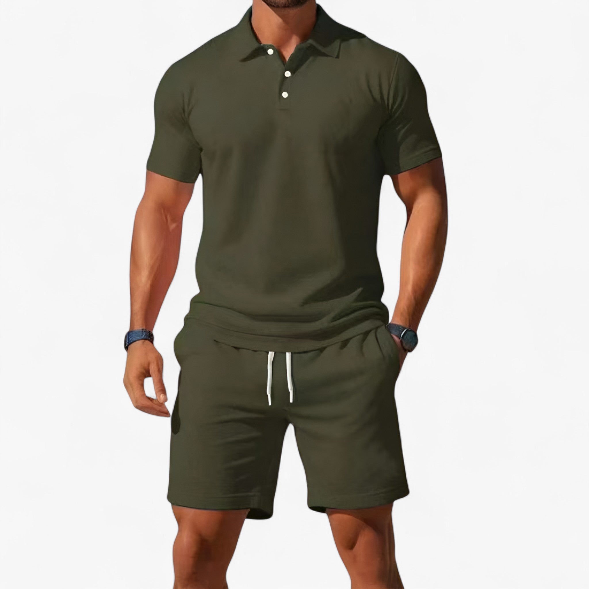 Set Polo Uomo Estivo Traspirante in Cotone Leggero - Verde - abbigliamento estivo colori estivi estivo maniche corte polo moda maschile outfit sets polo polo di cotone polo estivo polo per il tempo libero polo slim fit polo uomo estiva stile casual tessuto traspirante traspirante uomo - Concept Palermo
