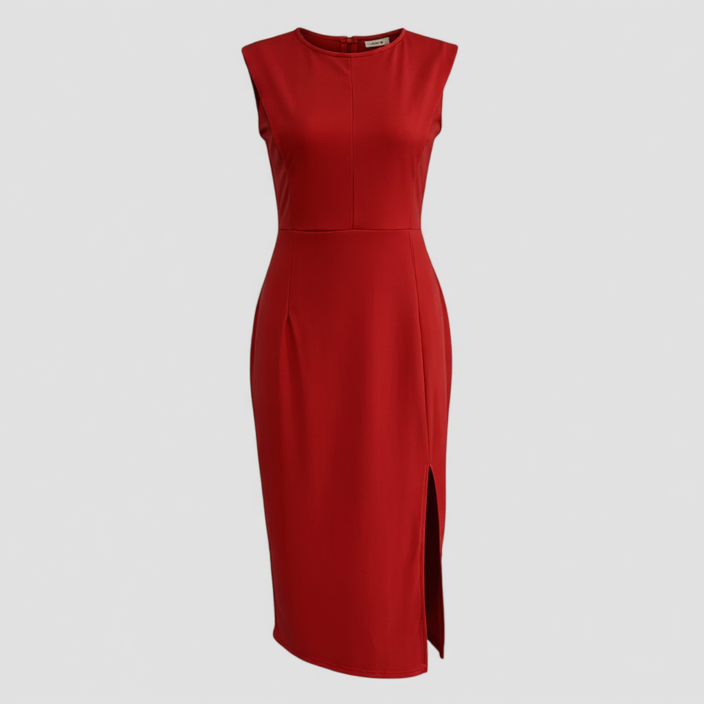 Abito Midi Donna Elegante in Cotone Nero con Spacco Laterale per Cerimonia o Ufficio - Rosso - abiti per eventi abito abito da cocktail abito midi abito midi elegante abito sofisticato abito versatile donna dresses eleganza senza tempo midi moda femminile moda soirée vestito da cerimonia vestito slim fit - Concept Palermo