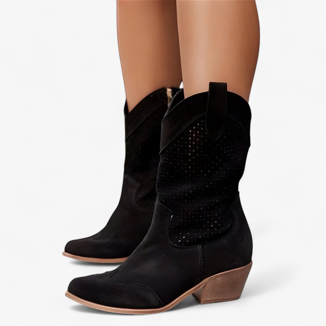 Stivali Cowboy Donna in Pelle Nera con Ricami, Tacco Cubano, Punta Affusolata - Nero - alla Bestsellers cowboy Dames donna moda Schoenen shoes shoes for women stivali stivali cowboy summer shoes womens shoes - Concept Palermo