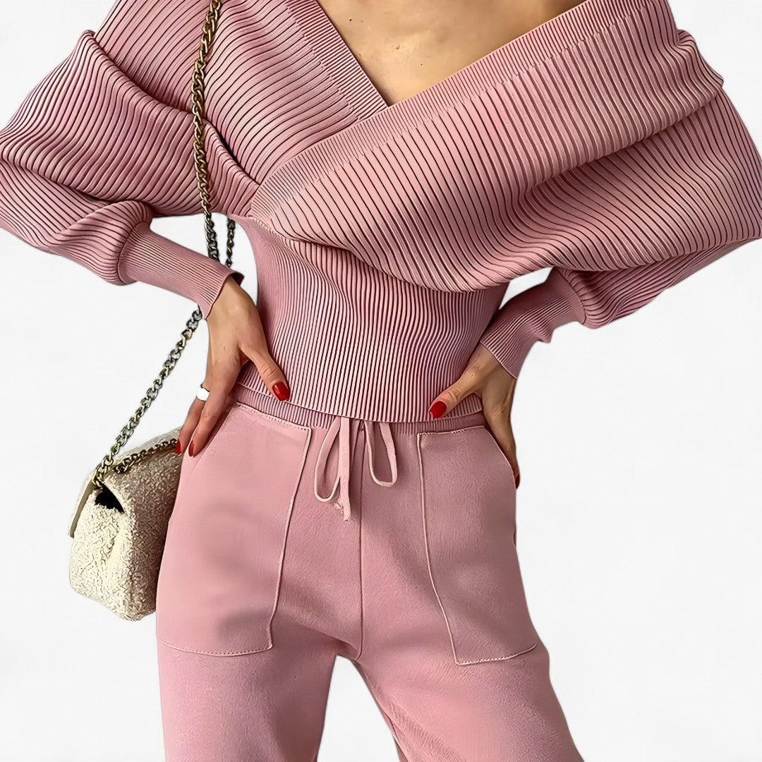 Completo in maglia a coste in stile moderno - Rosa - completo completo maglia coste maglia outfit set outfit sets stile - Concept Palermo