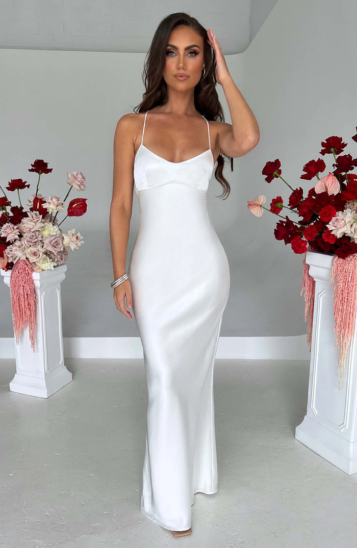 Abito Lungo da Donna in Raso Elegante, Poliestere Morbido, Perfetto - Bianco - best-seller cross-from-seroa-10140854518026 femme longue mode féminine New-google polyester robe robe confortable robe de soirée robe décolletée robe longue robe maxi élégant robe satin fluide robe à nœud robes satin style chic vêtements de luxe - Concept Palermo
