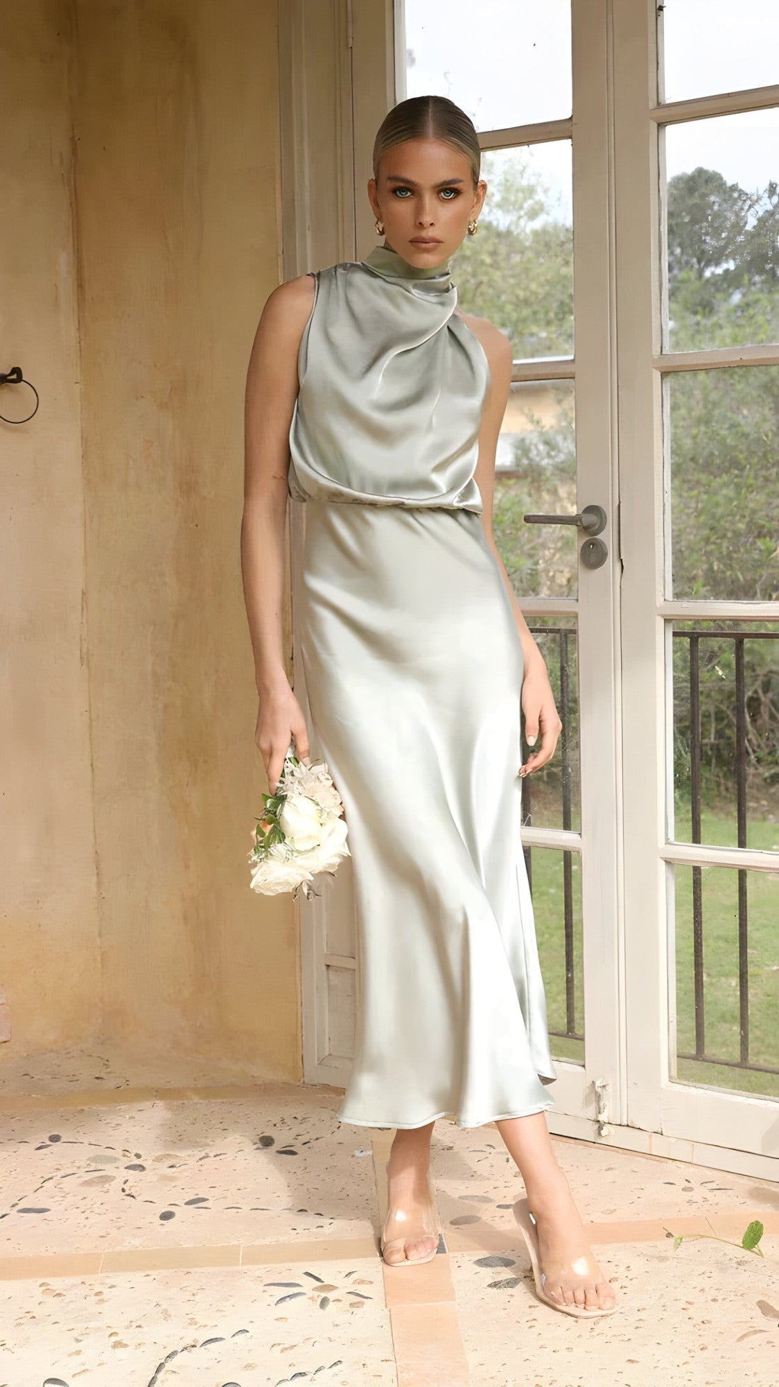 Abito Lungo Donna Elegante in Raso per Cerimonia Sera Festa - Olive - cross-from-seroa-10108663038218 dresses femme longue mode de luxe mode féminine New-google robe robe chic robe de mariage robe de soirée robe longue robe luxe robe polyvalente robe satinée femme robe élégante satinée soiré vêtements formels - Concept Palermo