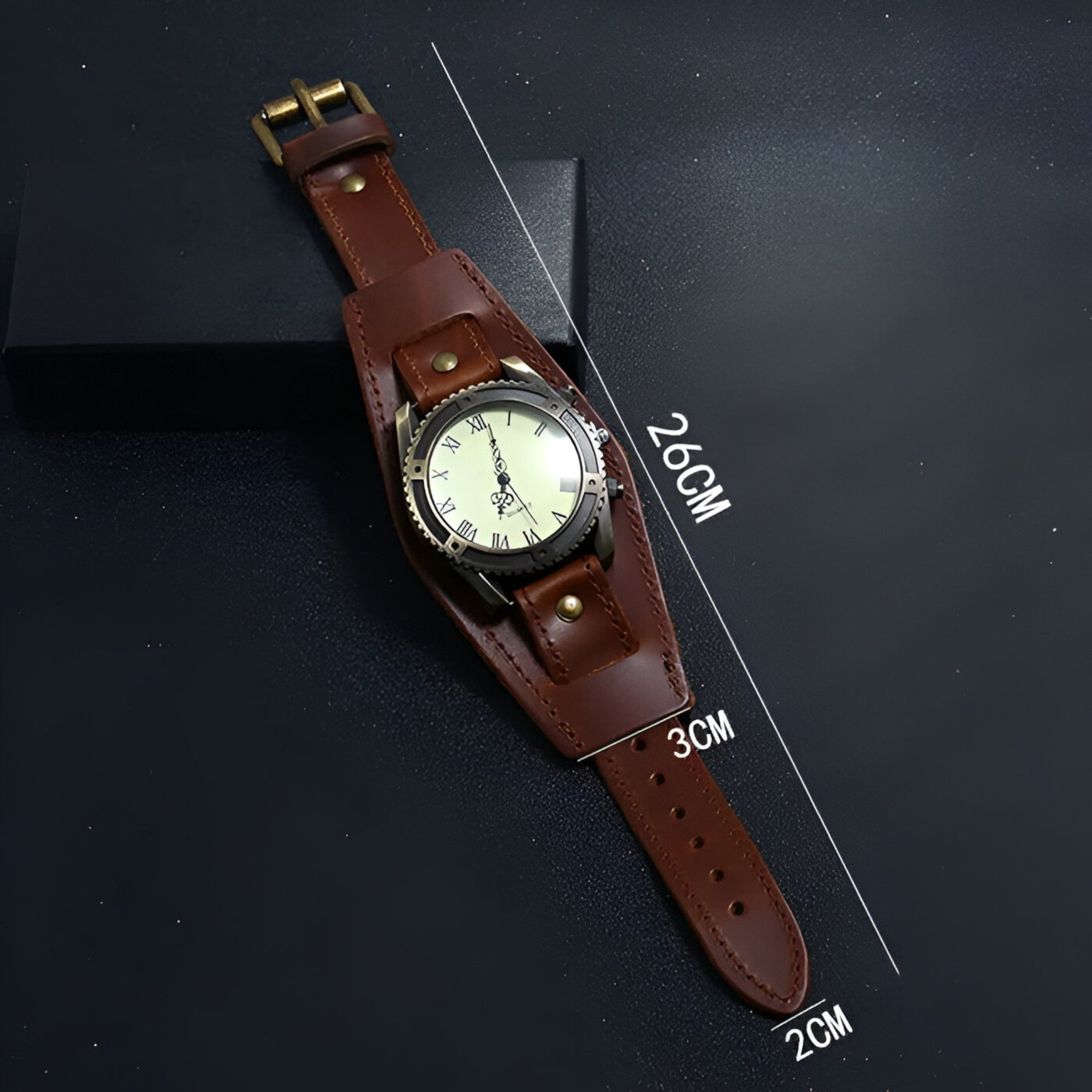 Orologio Uomo Vintage in Pelle Marrone, Quadrante Numeri Romani Classico - - accessoires horloges numeri orologio orologio vintage pelle romani vintage watches - Concept Palermo