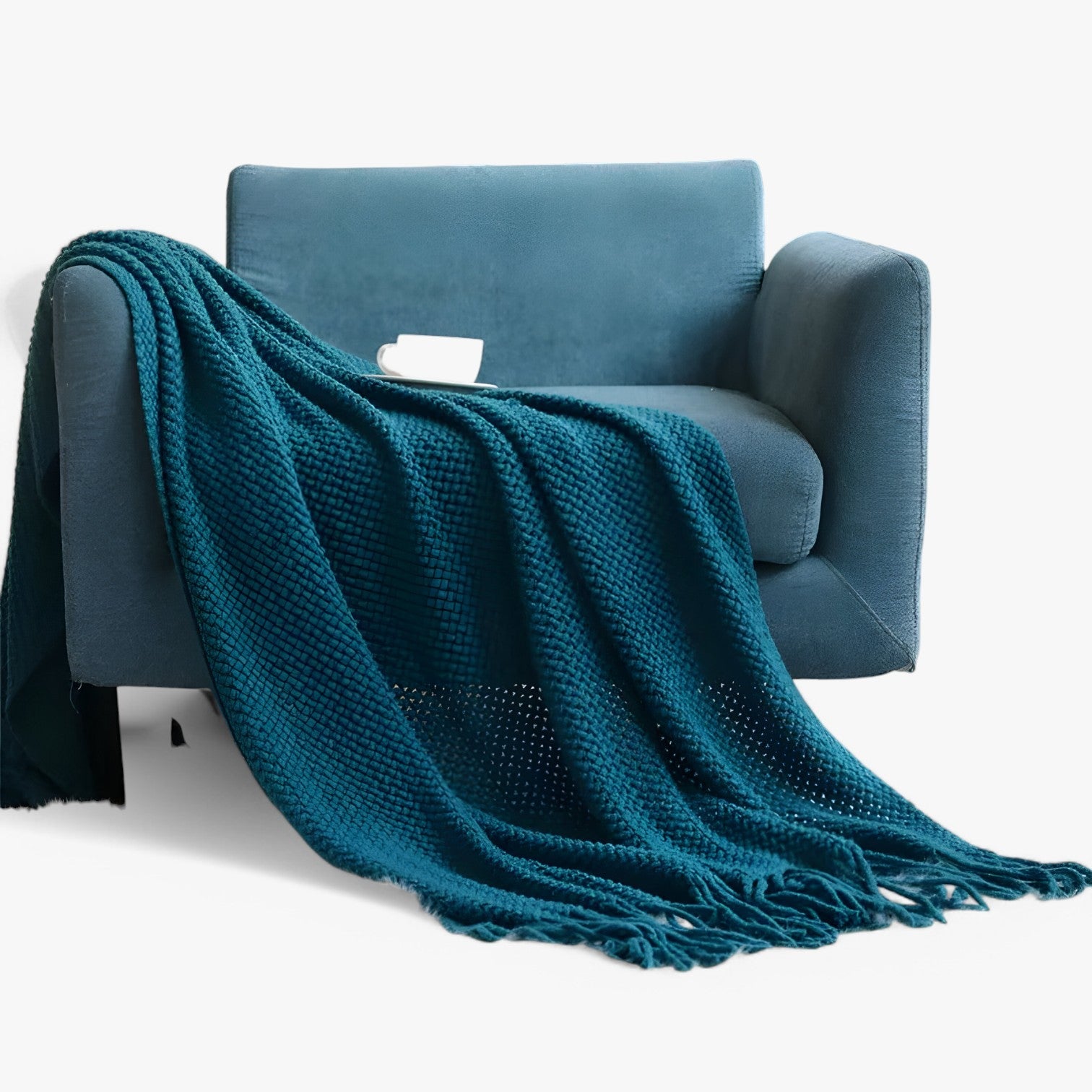 Plaid lavorato a maglia accogliente – morbido, caldo e stiloso con frange Uomo - Blu - accogliente bedroom caldo frange Home home & garden lavorato maglia plaid plaid lavorato - Concept Palermo