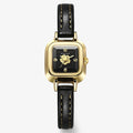 Reloj de mujer de cuarzo con esfera floral y correa fina de piel