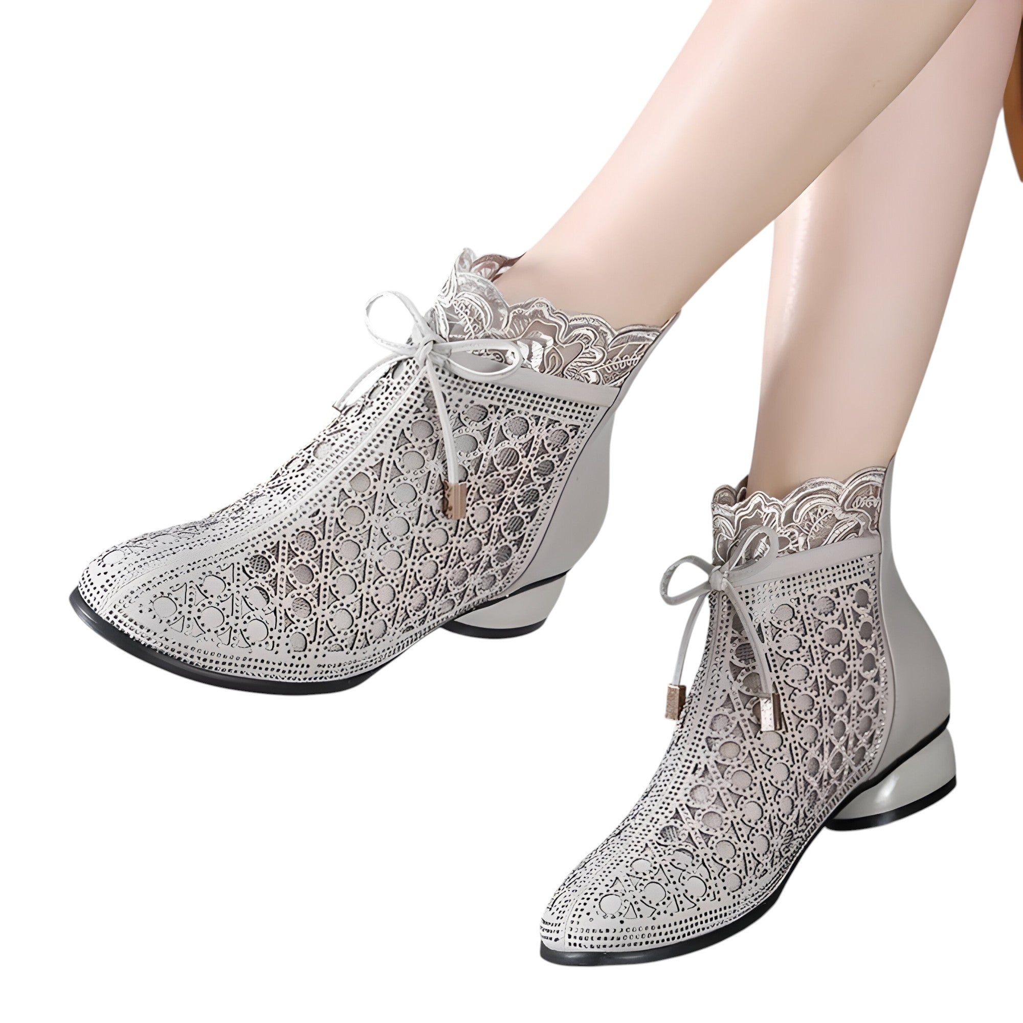 Stivaletti Donna Neri in Vera Pelle con Rete, Tacco a Spillo Eleganti e Traspiranti - - BOOTS Boots & Shoes estivi pelle rete shoes spillo stivaletti stivaletti estivi tacco - Concept Palermo