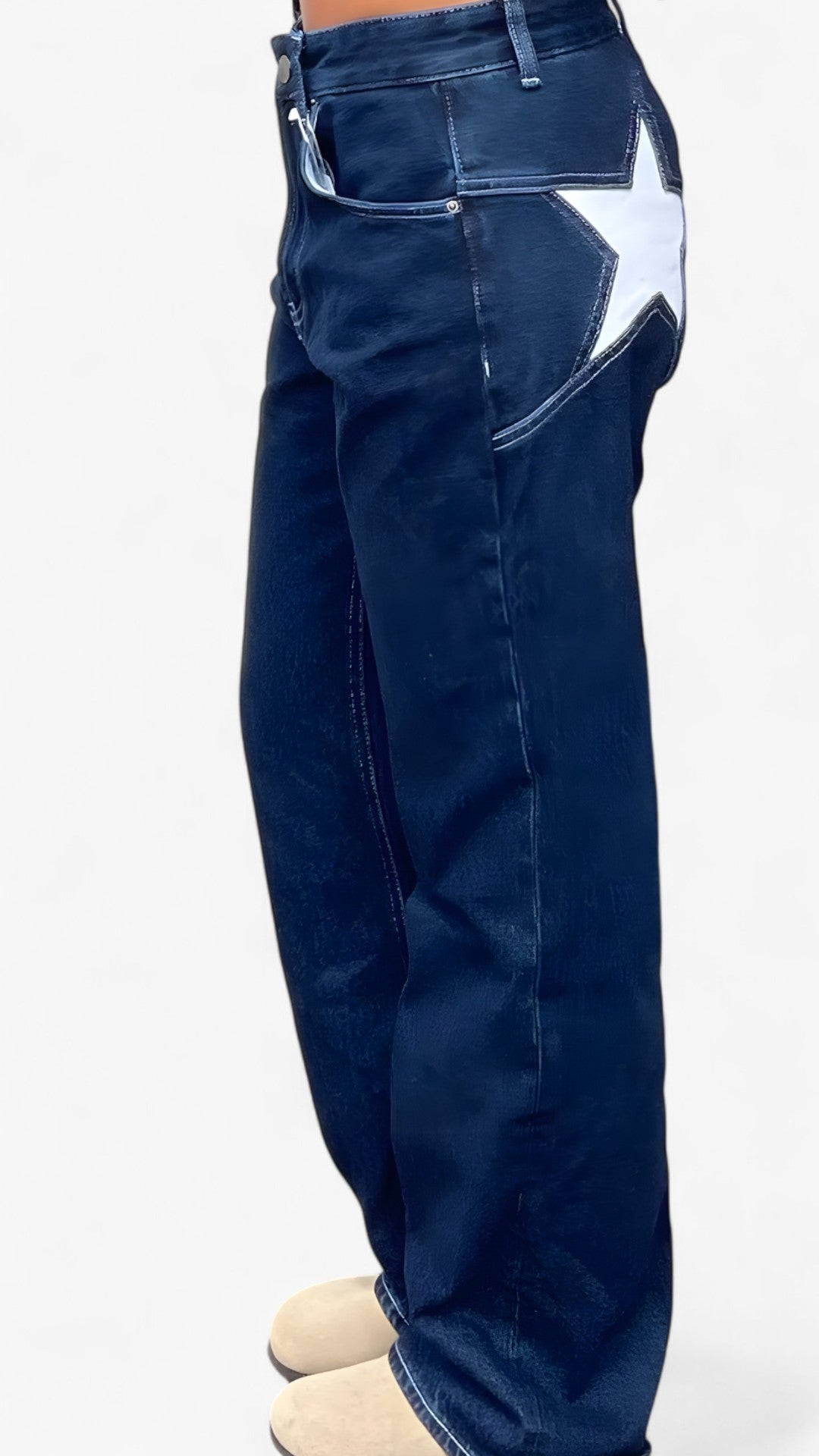 Jeans Donna Slim Fit Vita Bassa Blu con Stampa Stelle Casual - - bassa donna jeans jeans vita pants pants for women stampa stelle vita - Concept Palermo