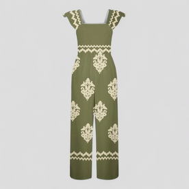 Tuta Donna Bohemien a Vita Alta - verde militare - abbigliamento casual alta bohemien donna gamba larga look vintage moda femminile one-pieces tuta tuta bohemien tuta con cappuccio tuta donna tuta elegante tuta estiva Vintage vita vita alta Women - Concept Palermo