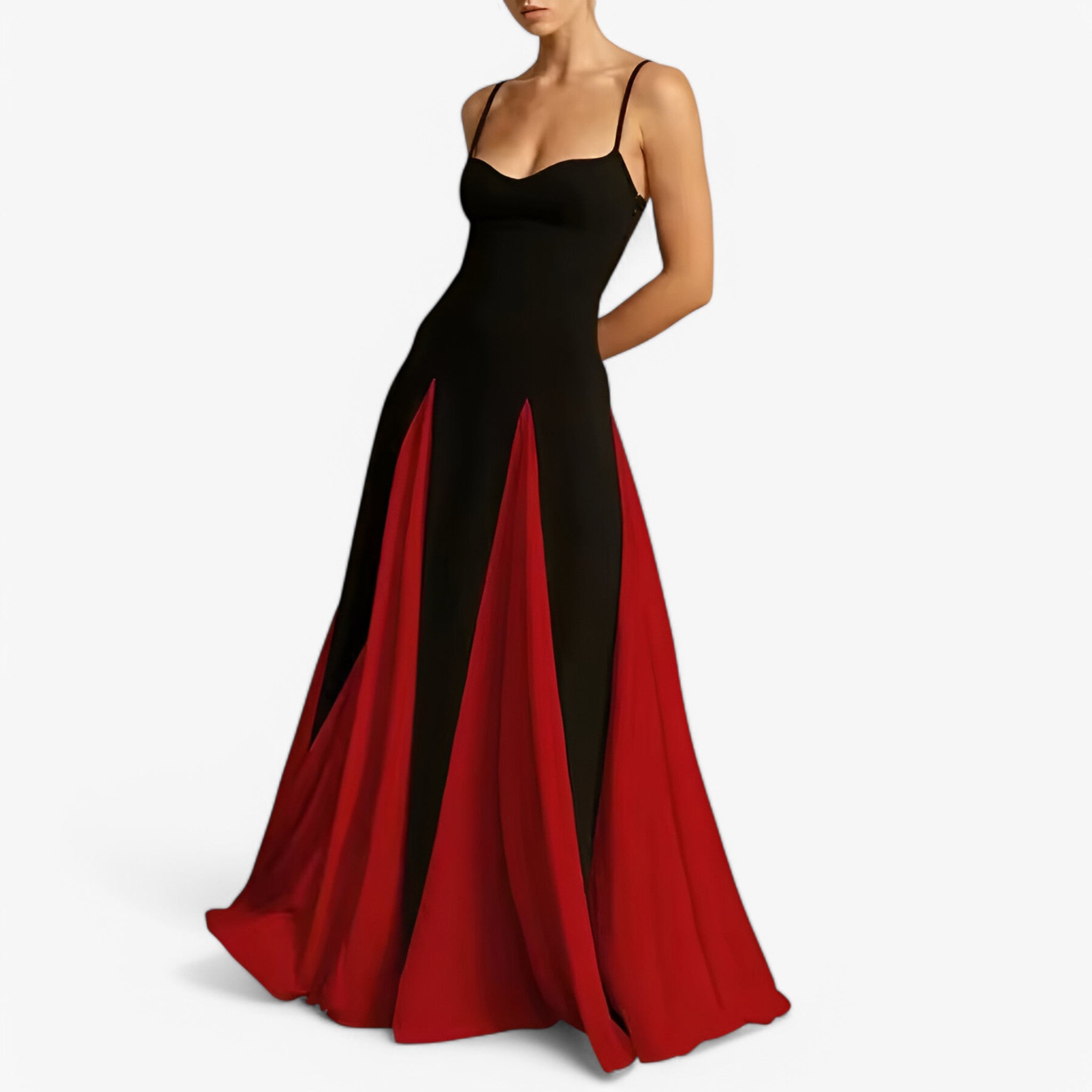 Abito da Sera Donna Elegante Spalle Scoperte, Vestito Lungo Cerimonia in Raso Nero - Rosso - abito abito sera donna dresses scoperte sera spalle - Concept Palermo
