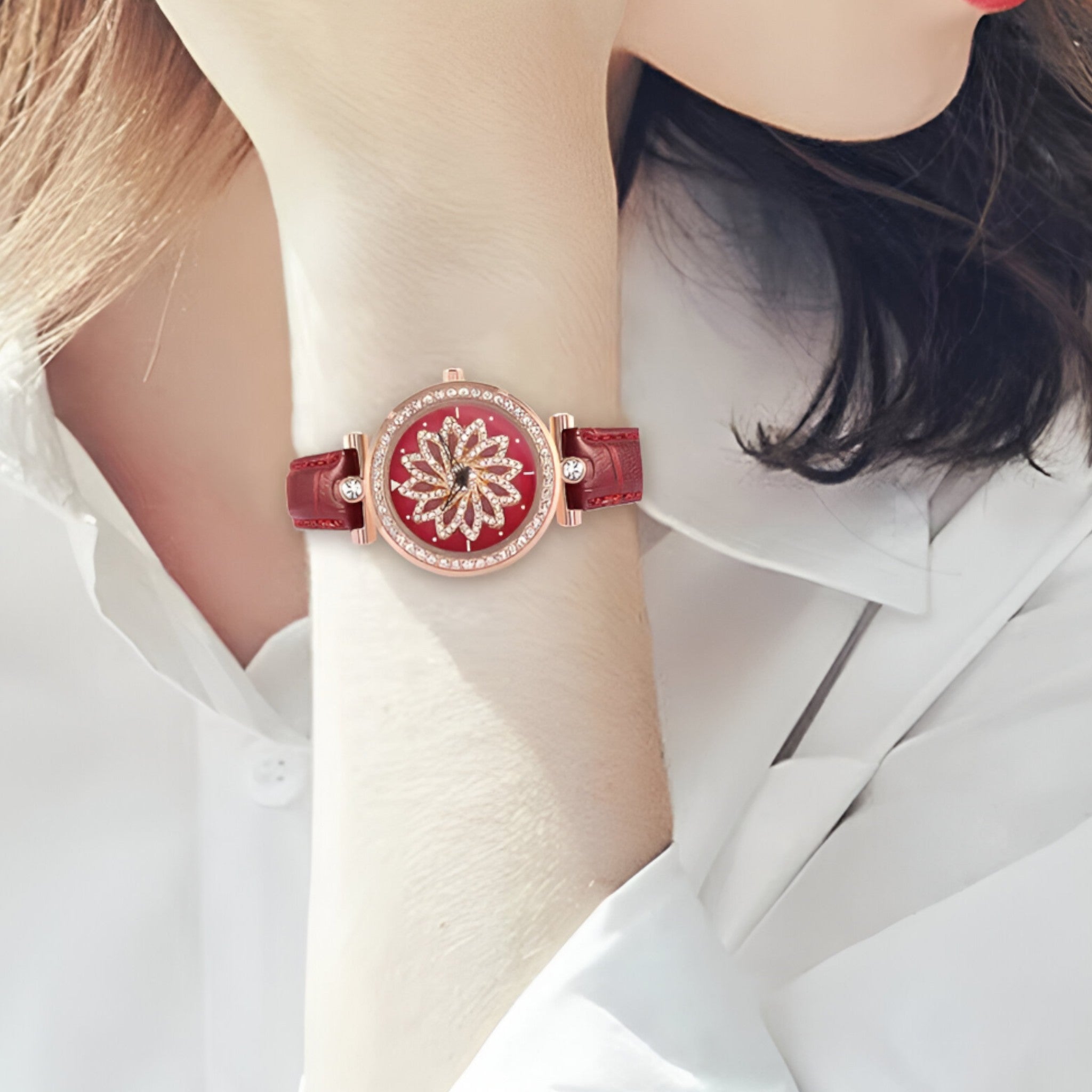 Orologio da donna con quadrante floreale rotante e bracciale in maglia - - bracciale donna female watch floreale maglia orologio orologio donna quadrante rotante watch for women - Concept Palermo