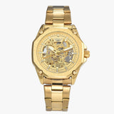 Heren sportief automatisch skelet horloge met zwarte siliconen band