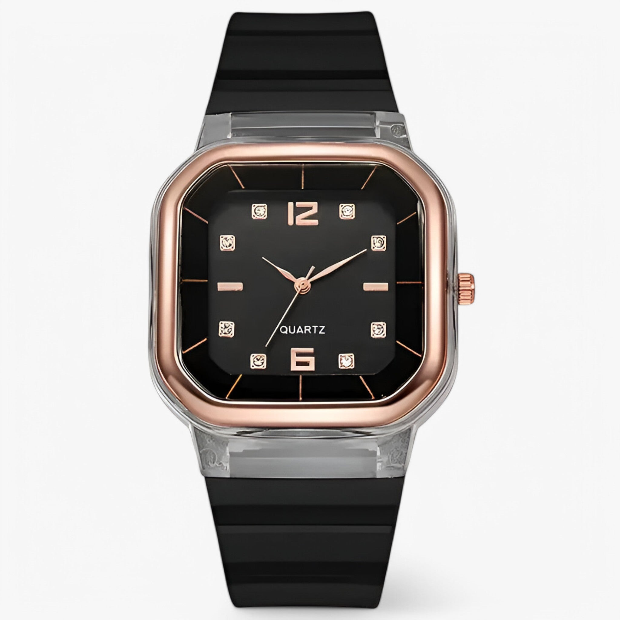 Orologio da donna in silicone con quadrante grande e dettagli strass - nera - dettagli donna female watch orologio orologio donna quadrante silicone strass watch for women watches - Concept Palermo