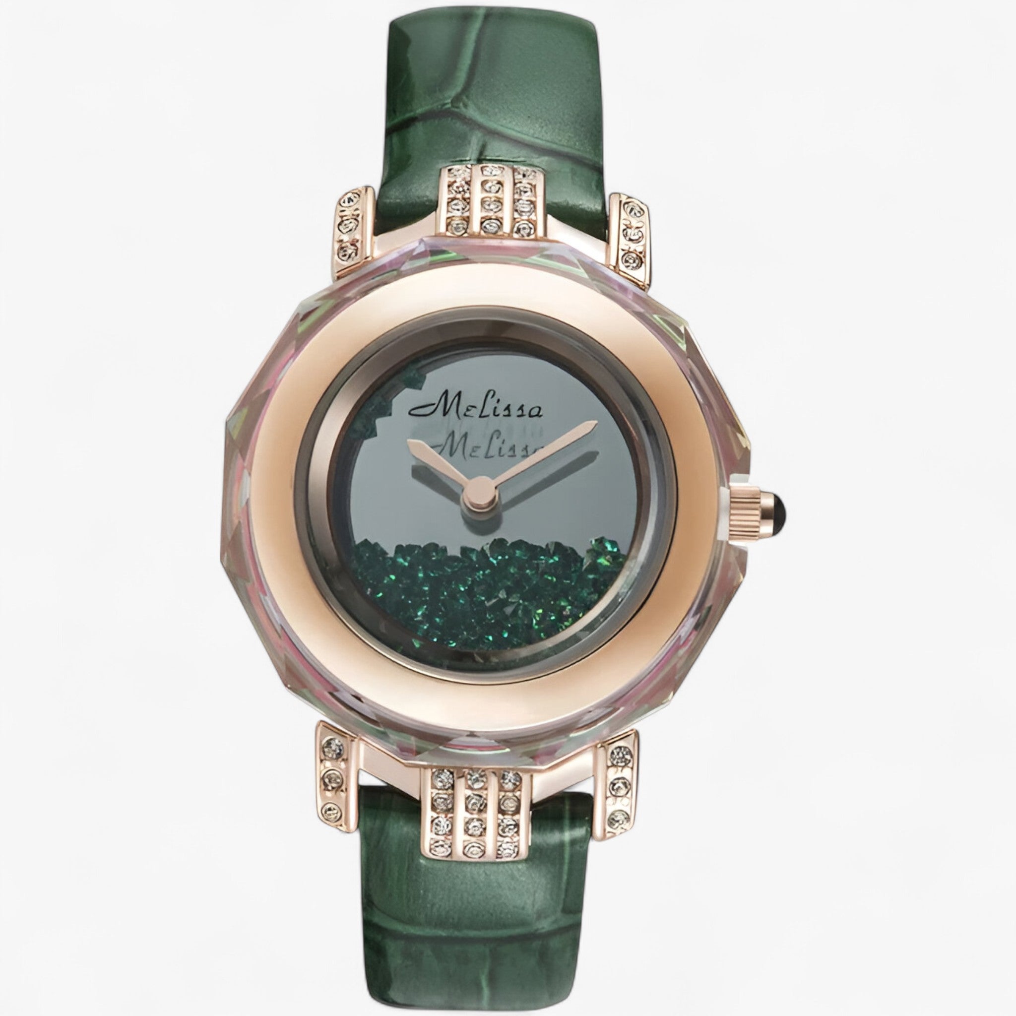 Orologio da donna con cristalli austriaci e movimento al quarzo giapponese Pelle - Verde - austriaci cristalli donna female watch giapponese movimento orologio orologio donna pelle watch for women - Concept Palermo