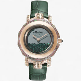 Orologio da donna con cristalli austriaci e movimento al quarzo giapponese Pelle - Verde - austriaci cristalli donna female watch giapponese Linen movimento orologio orologio donna pelle watch for women Women - Concept Palermo