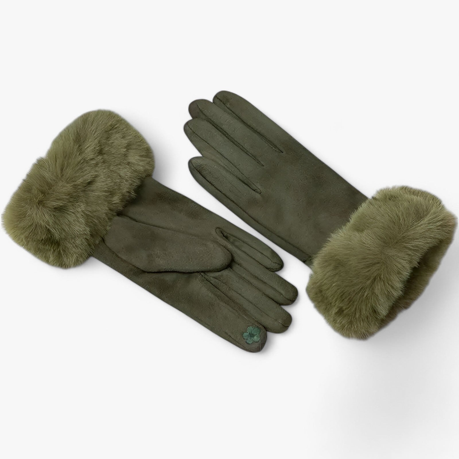 Guanti Touchscreen in camoscio caldo con pelliccia sintetica Uomo - Khaki Taglia unica - caldo camoscio gloves gloves & mittens guanti guanti touchscreen pelliccia sintetica touchscreen winter gloves womens fasion - Concept Palermo