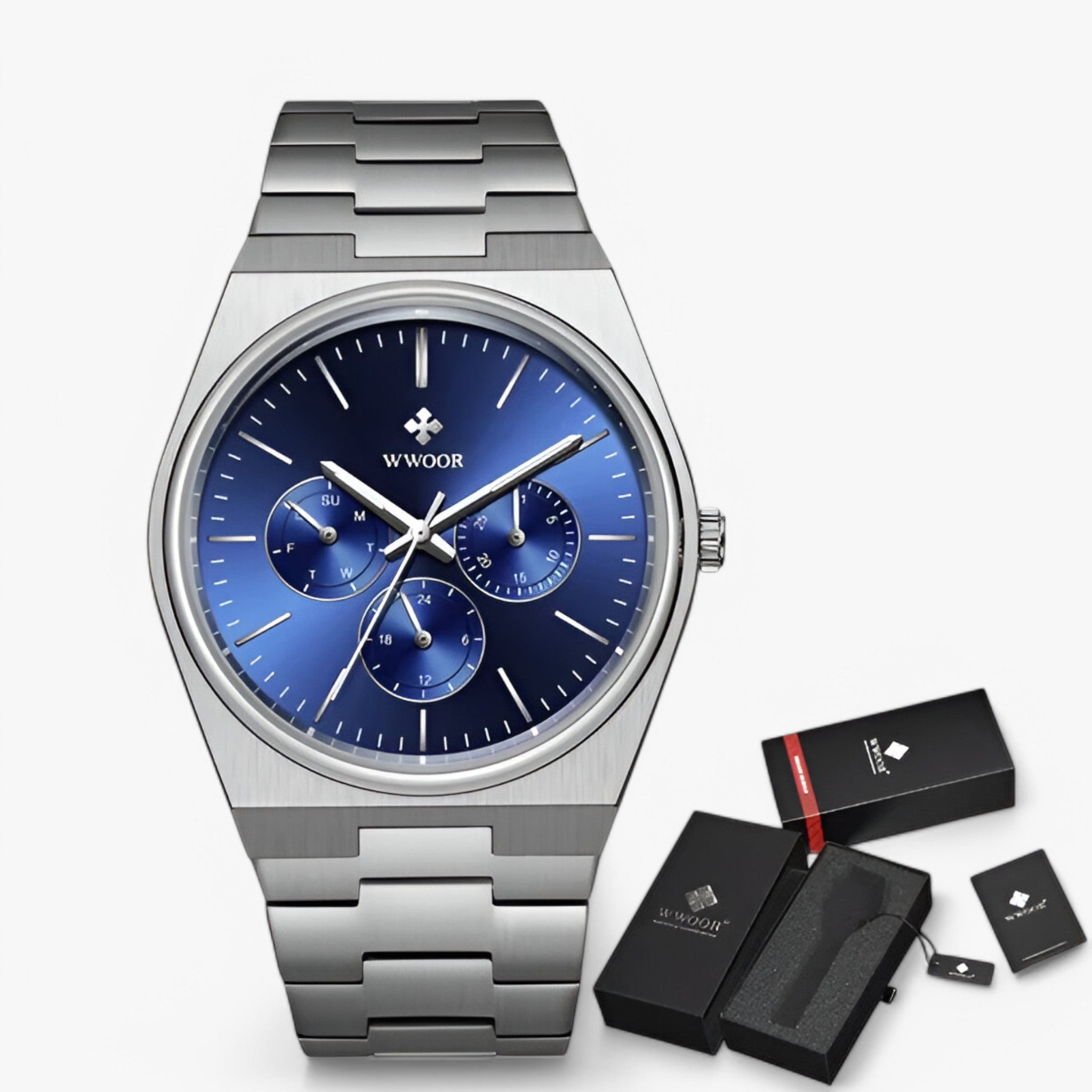 Orologio in Acciaio con Vetro Zaffiro Uomo - argento blu con scatola - accessoires acciaio horloges orologio orologio acciaio uomo vetro watches zaffiro - Concept Palermo
