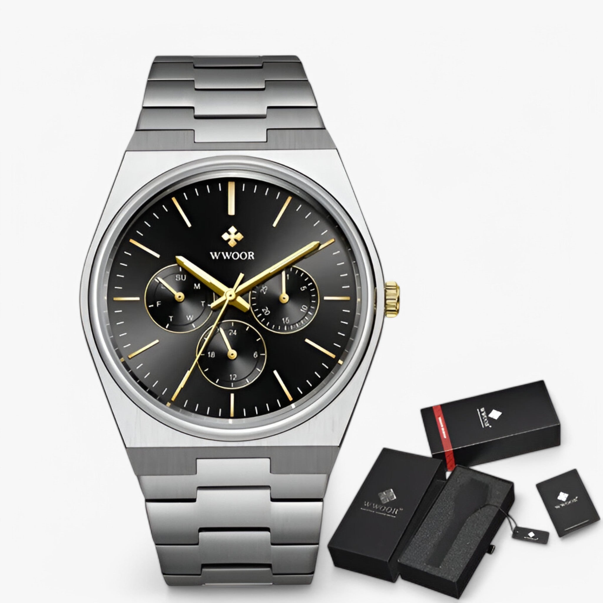 Orologio in Acciaio con Vetro Zaffiro Uomo - argento oro nero con scatola - accessoires acciaio horloges orologio orologio acciaio uomo vetro watches zaffiro - Concept Palermo