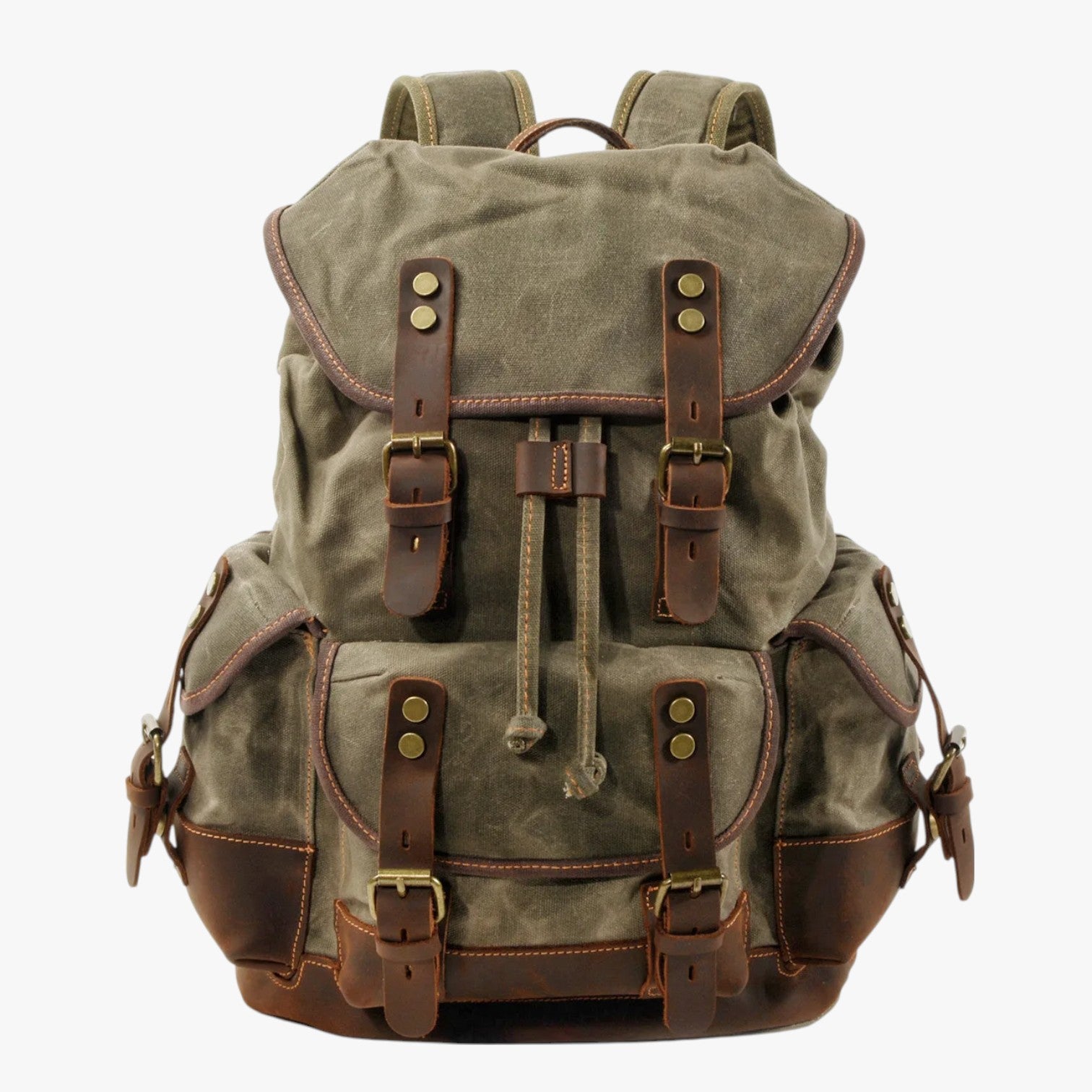Zaino Escursionismo Tela e Pelle a Grande Capacità Uomo - verde militare - bag Bags bags for men capacità escursionismo mens bag pelle tela uomo zaino zaino escursionismo - Concept Palermo