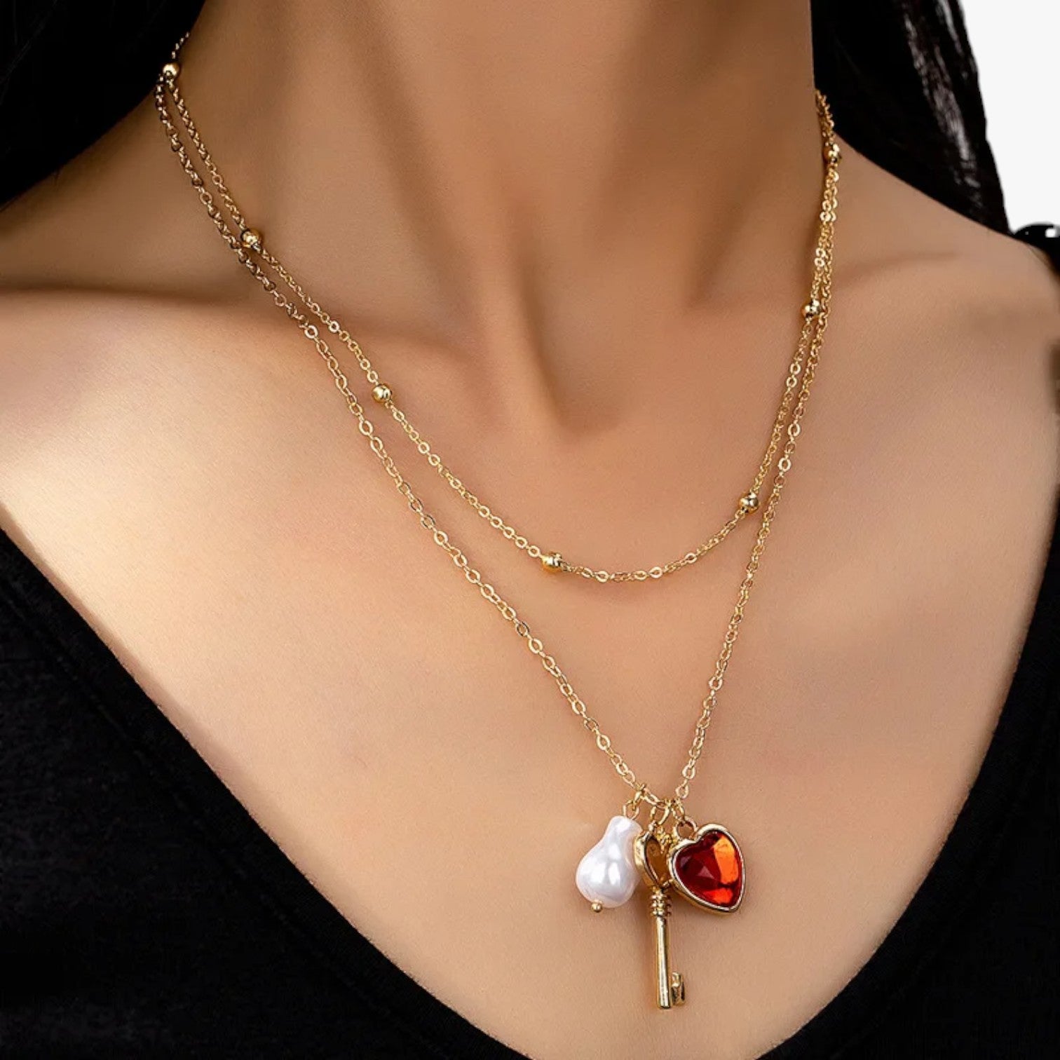 Collana cuore con perla - 1 - collana collana cuore cuore elegant womens necklaces jewelry necklace NECKLACES Necklaces for Women perla - Concept Palermo