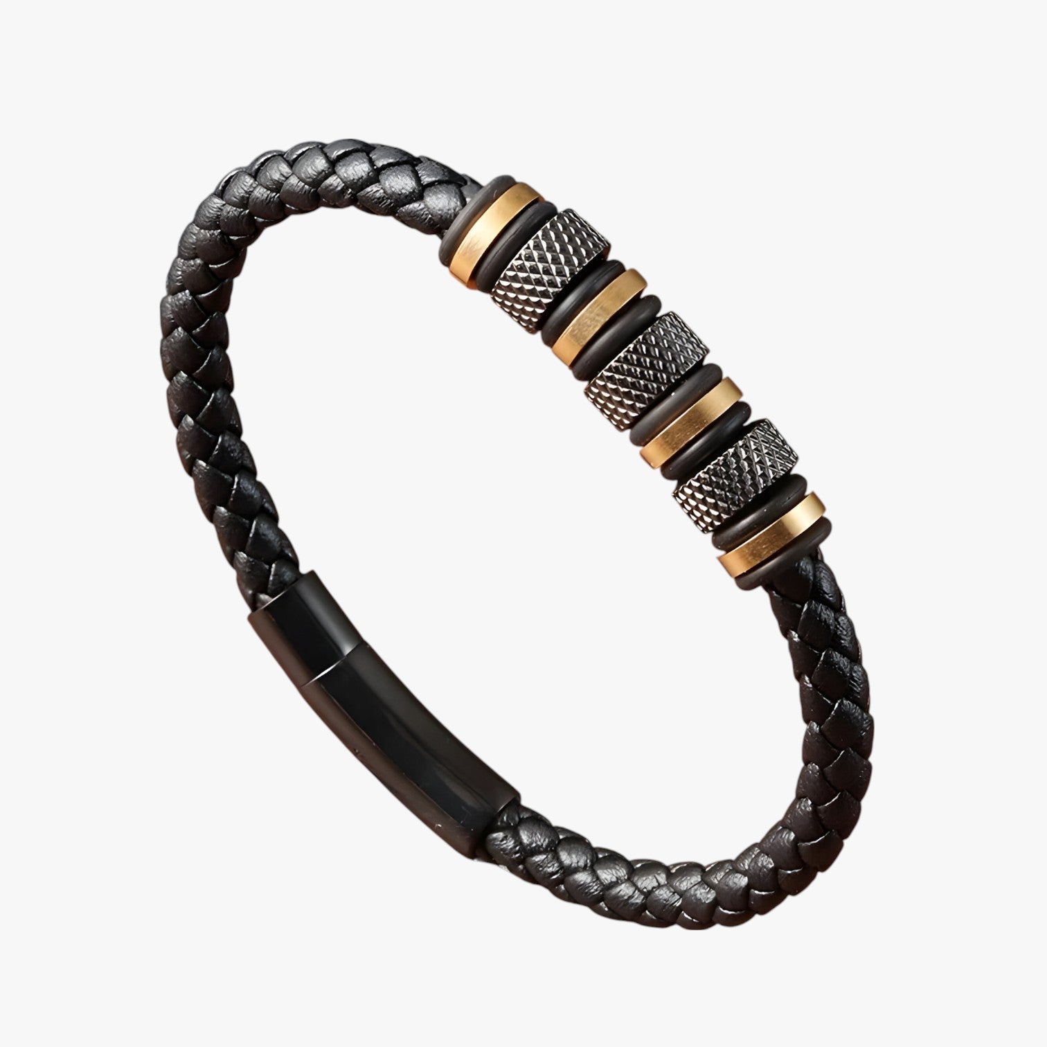 Bracciale Uomo in Pelle Intrecciata con Perline in Acciaio - - acciaio bracciale bracciale uomo BRACELET bracelet for men BRACELETS intrecciata jewelry mens bracelet pelle perline uomo - Concept Palermo
