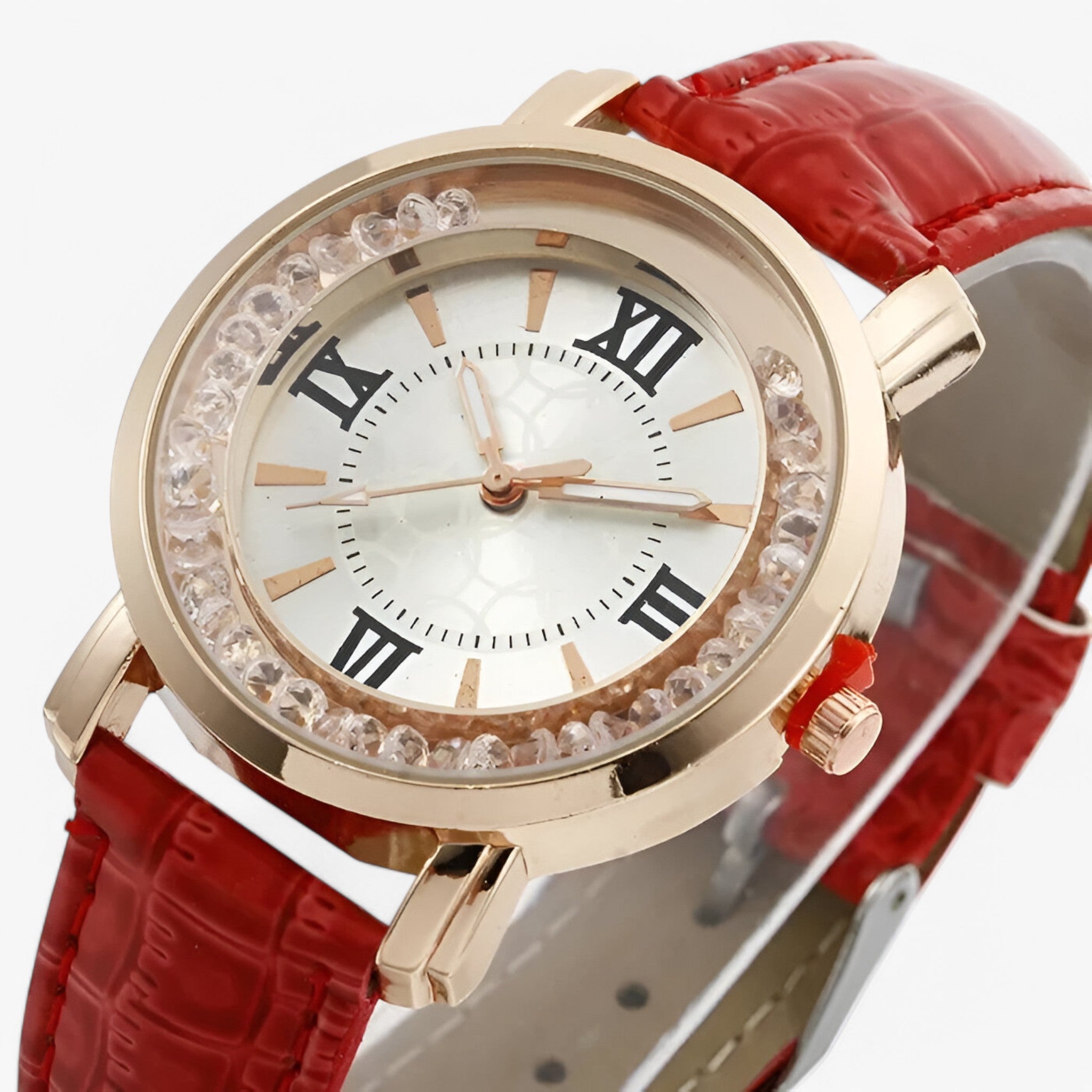 Orologio da donna in pelle con quadrante decorato da strass brillanti - - accessoires brillanti decorato donna horloges orologio orologio donna pelle quadrante strass watches - Concept Palermo