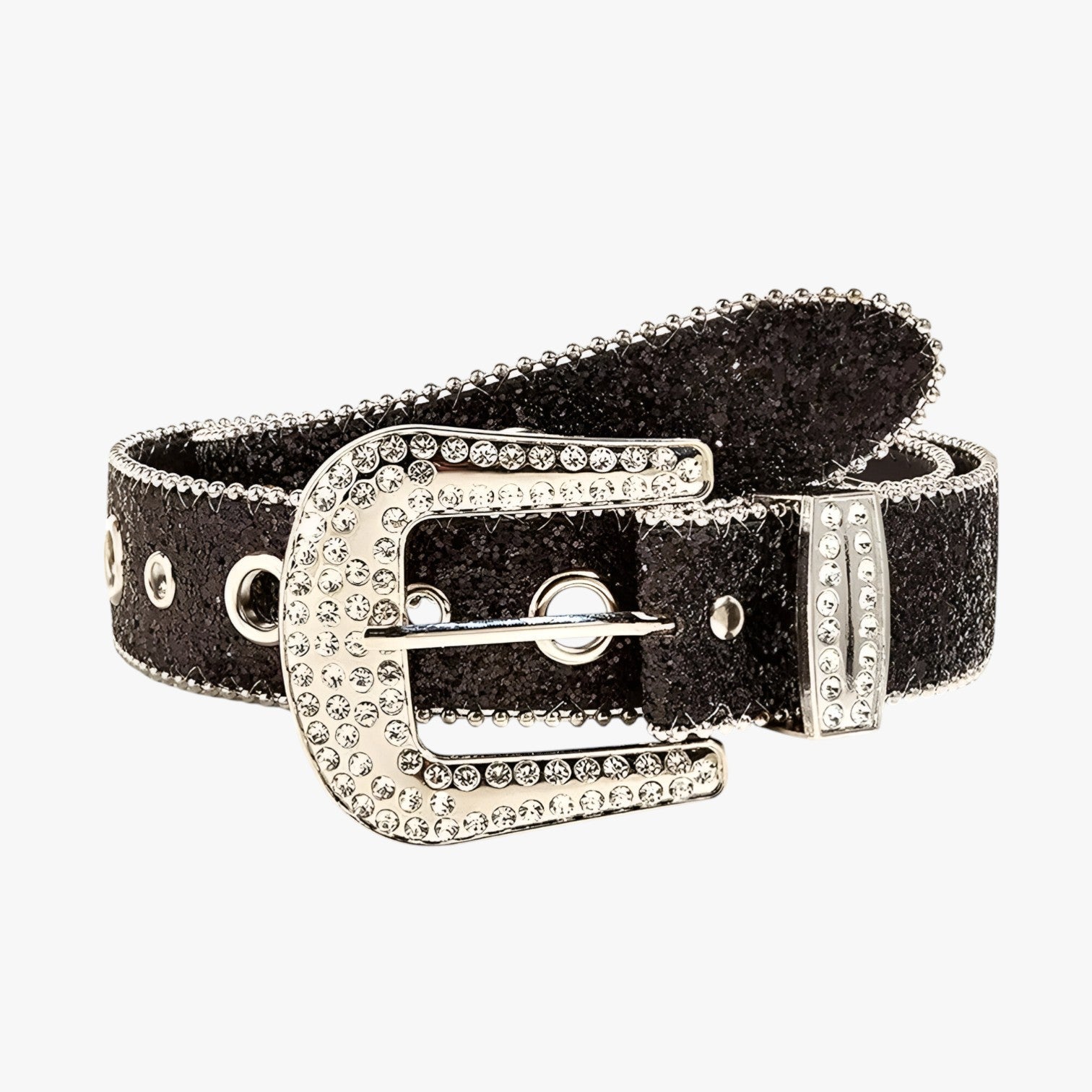 Cintura in pelle luccicante alla moda con borchie Donna - Nero - alla belt buckle women belts borchie cintura cintura pelle donna luccicante moda pelle waist belt for women Womens belt - Concept Palermo